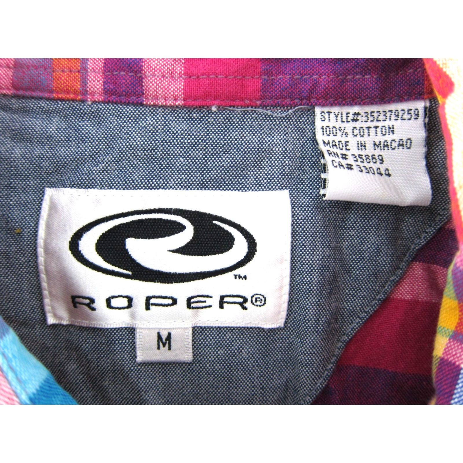 Roper VINTAGE ROPER 100% Cotton Pink Orange Blue Plaid Sleeveless Button Down Collar Blouse M Size M / US 6-8 / IT 42-44 - 3 Thumbnail