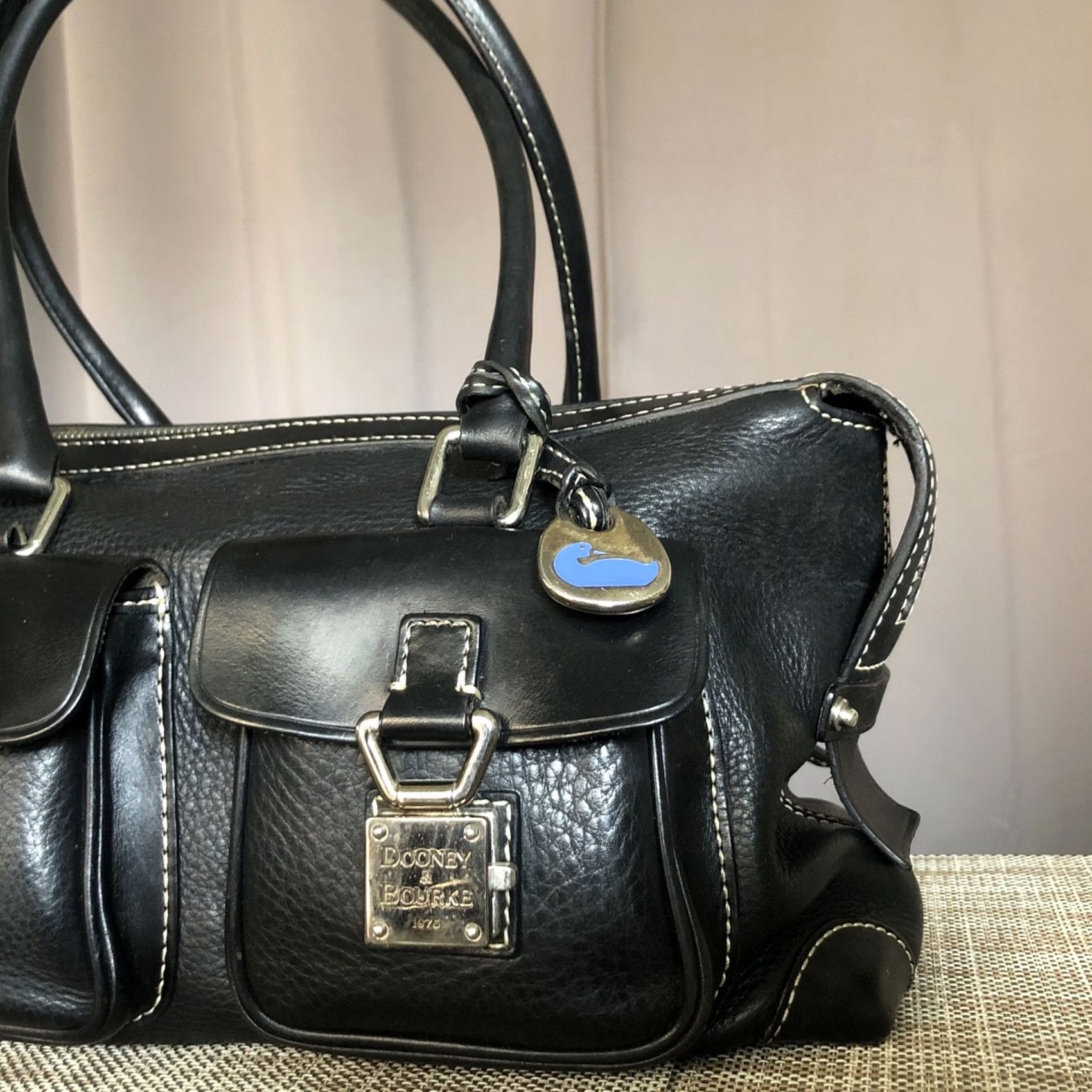 Dooney & Bourke VINTAGE Dooney & Bourke Anniversary Signature Satchel Handbag Pebble Black Leather Women Medium Size ONE SIZE - 4 Thumbnail