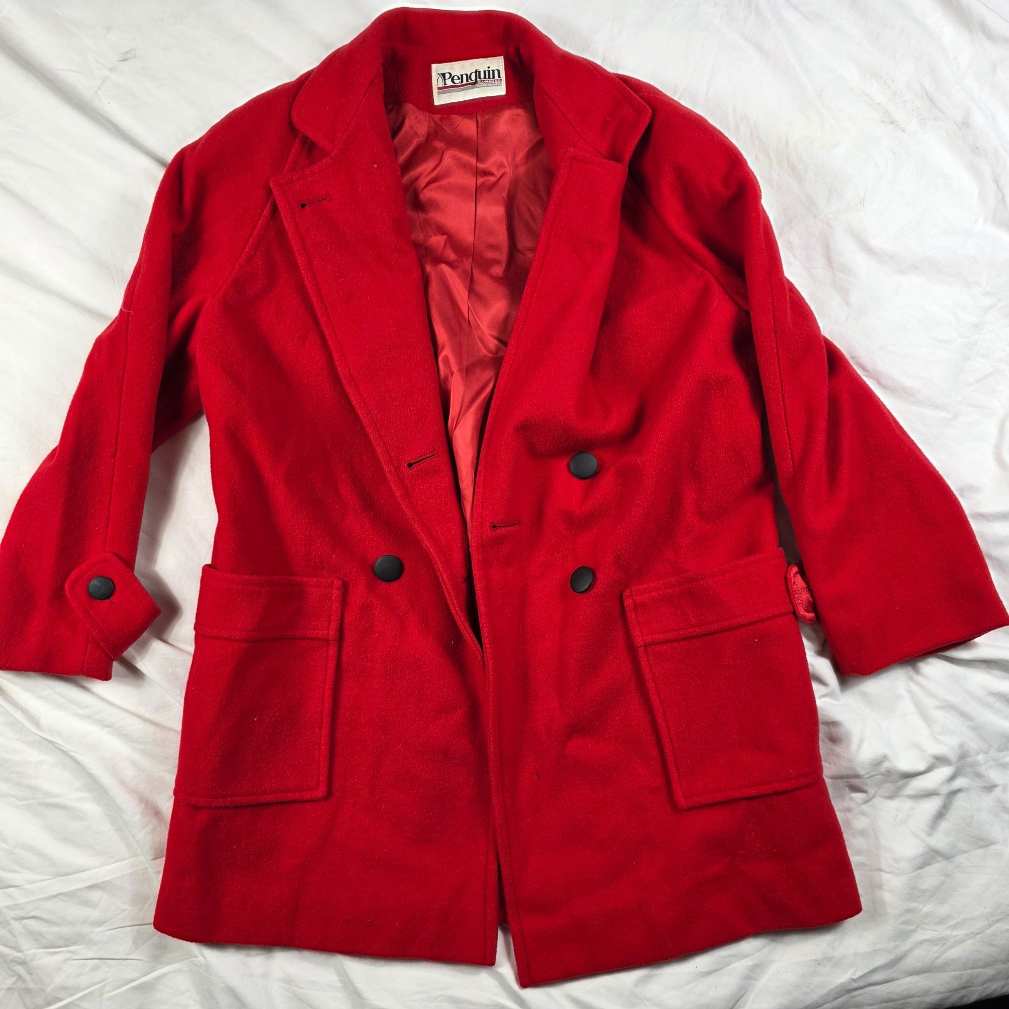 Original Penguin Penguin Womens Size 10 Red Wool Double Breasted Pea Coat War Size L / US 10 / IT 46 - 1 Thumbnail