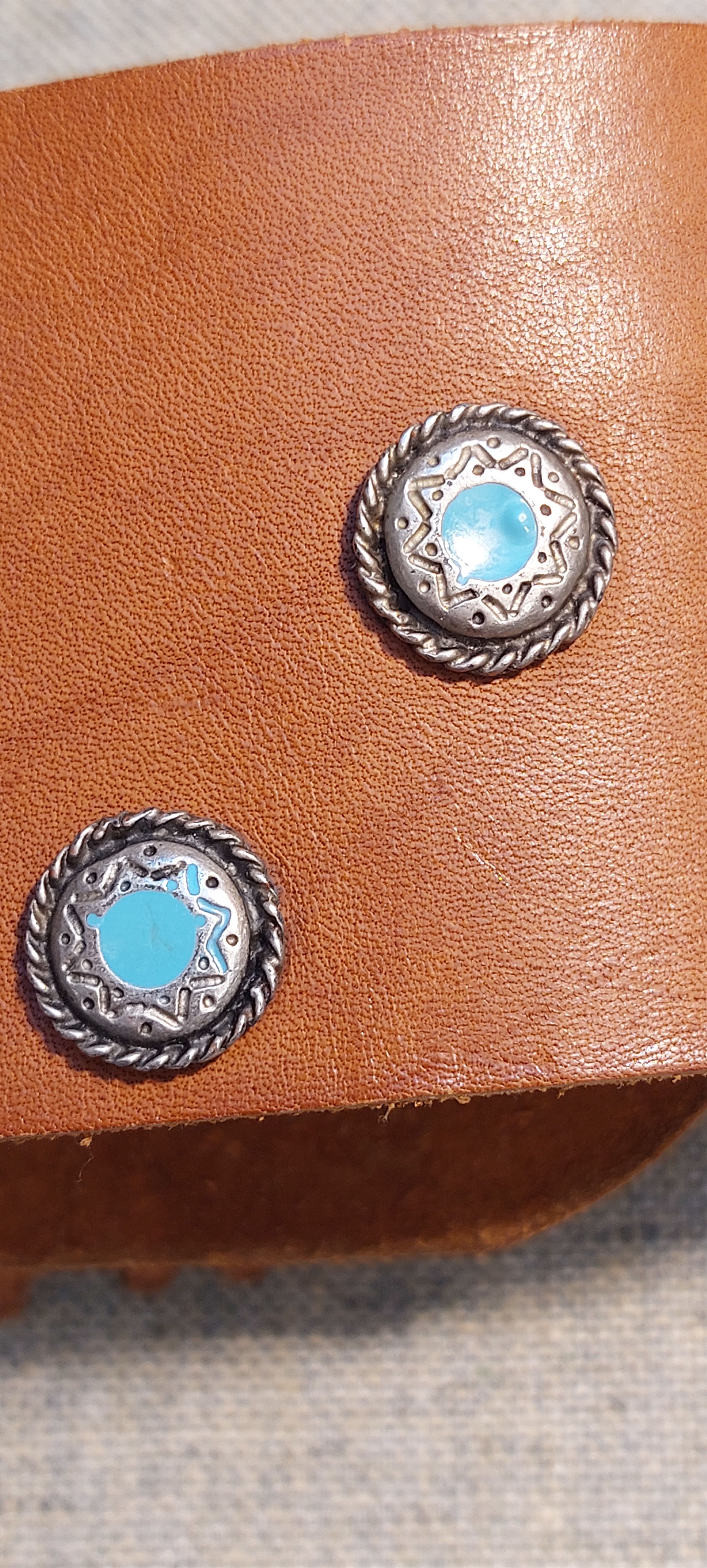 Vintage Vintage Western Leather Belt w/ Turquoise Conchos Size ONE SIZE - 6 Thumbnail