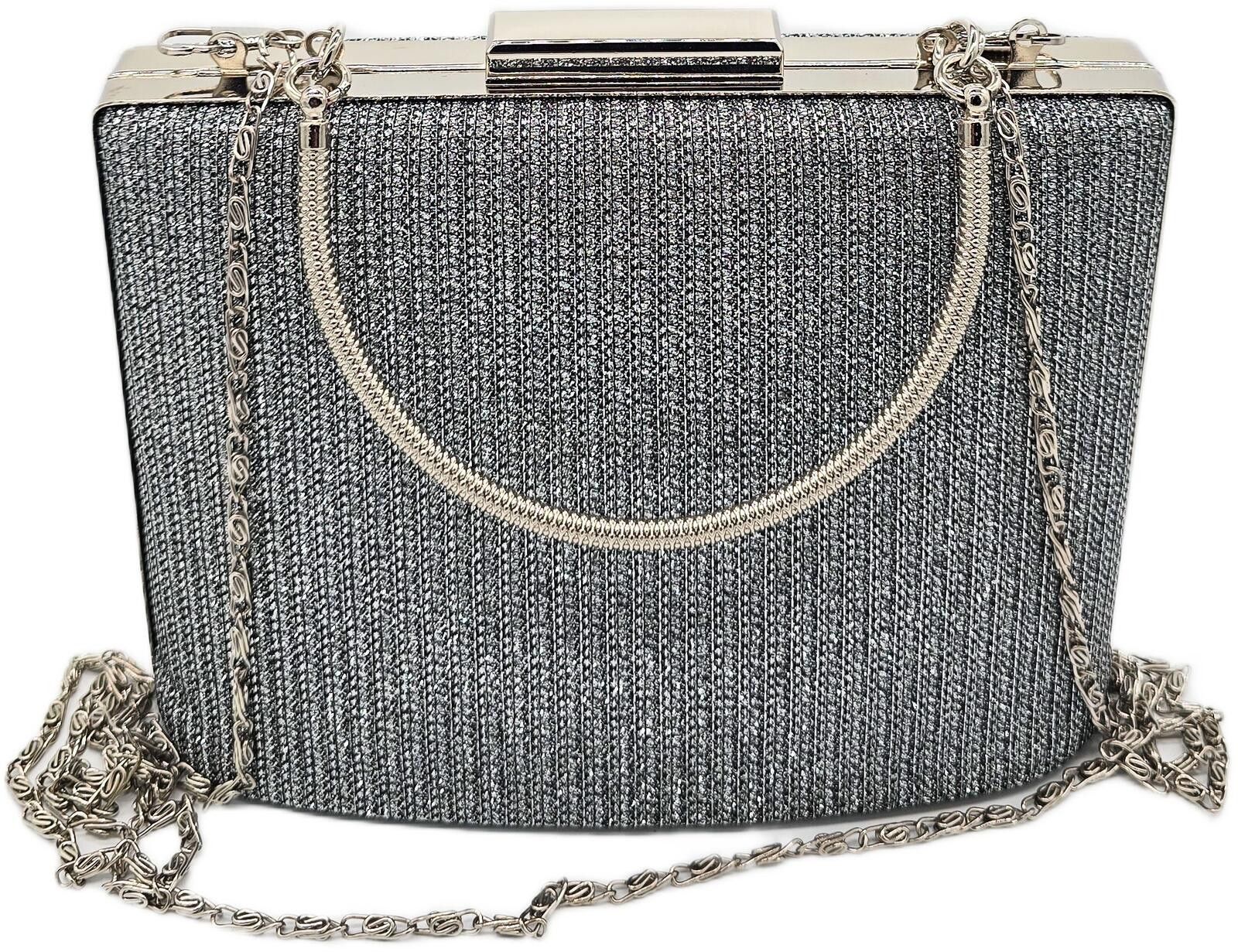 The Unbranded Brand Elegant Silver Evening Clutch Bag with Chain Strap Size ONE SIZE - 1 Thumbnail