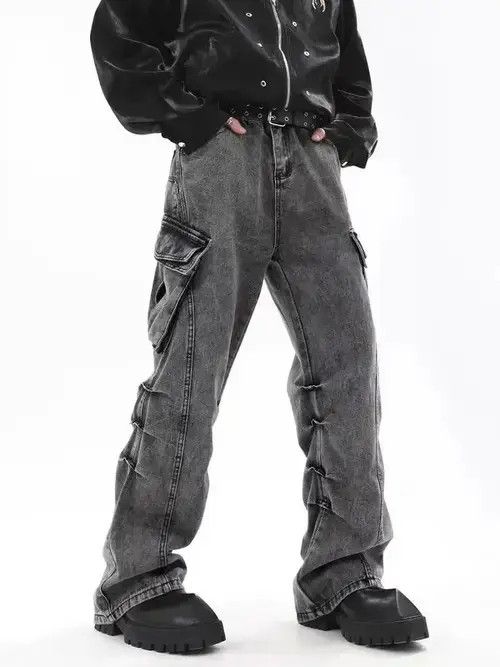 Japanese Brand Retro washed distressed stacked cargo jeans Size US 32 / EU 48 - 2 Thumbnail