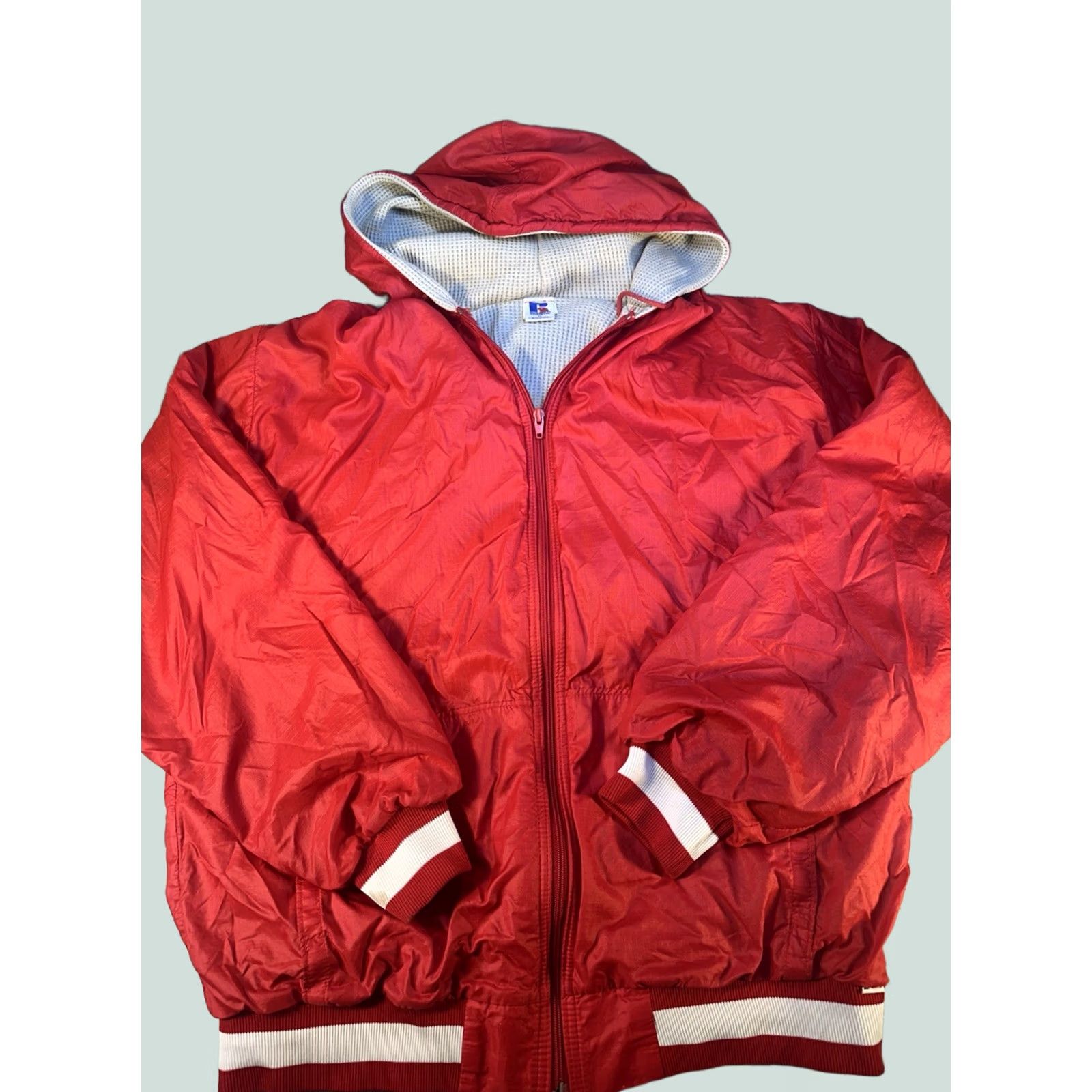 Russell Athletic VINTAGE Russell Athletic Hooded Windbreaker Jacket XL Men Red Nylon Thermal Waffle Lined 90s Made in USA Size US XL / EU 56 / 4 - 1 Thumbnail