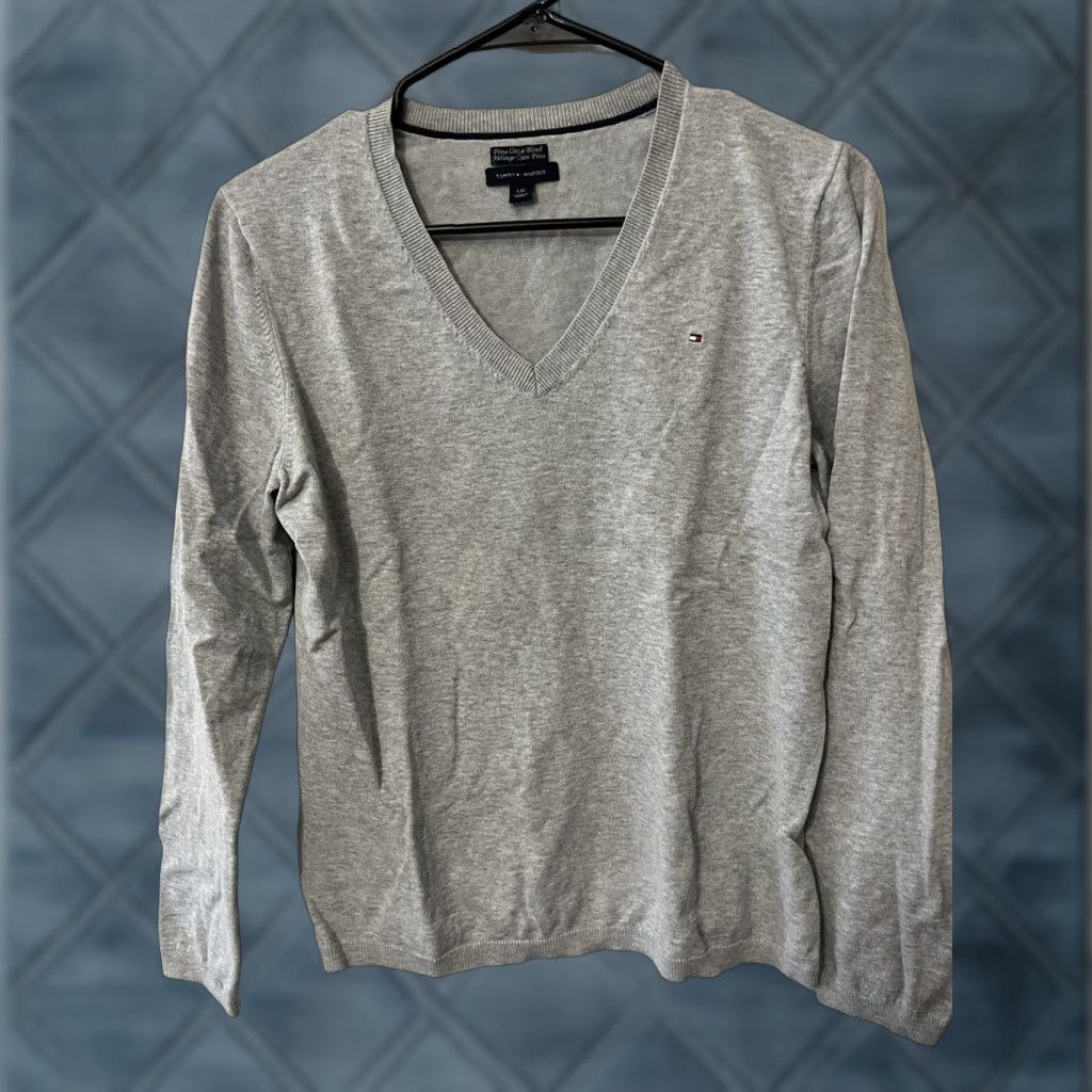 Tommy Hilfiger Tommy Hilfiger Men's L Gray V Neck Pima Cotton Blend Long Sleeve Sweater Size US L / EU 52-54 / 3 - 1 Thumbnail