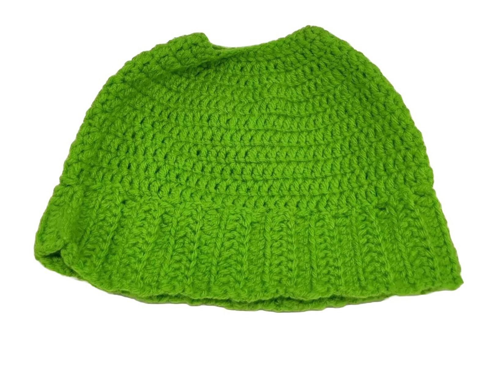 Handmade Handmade Crochet Messy Bun Beanie Hat Adult Green Knit Cap W Size ONE SIZE - 1 Thumbnail
