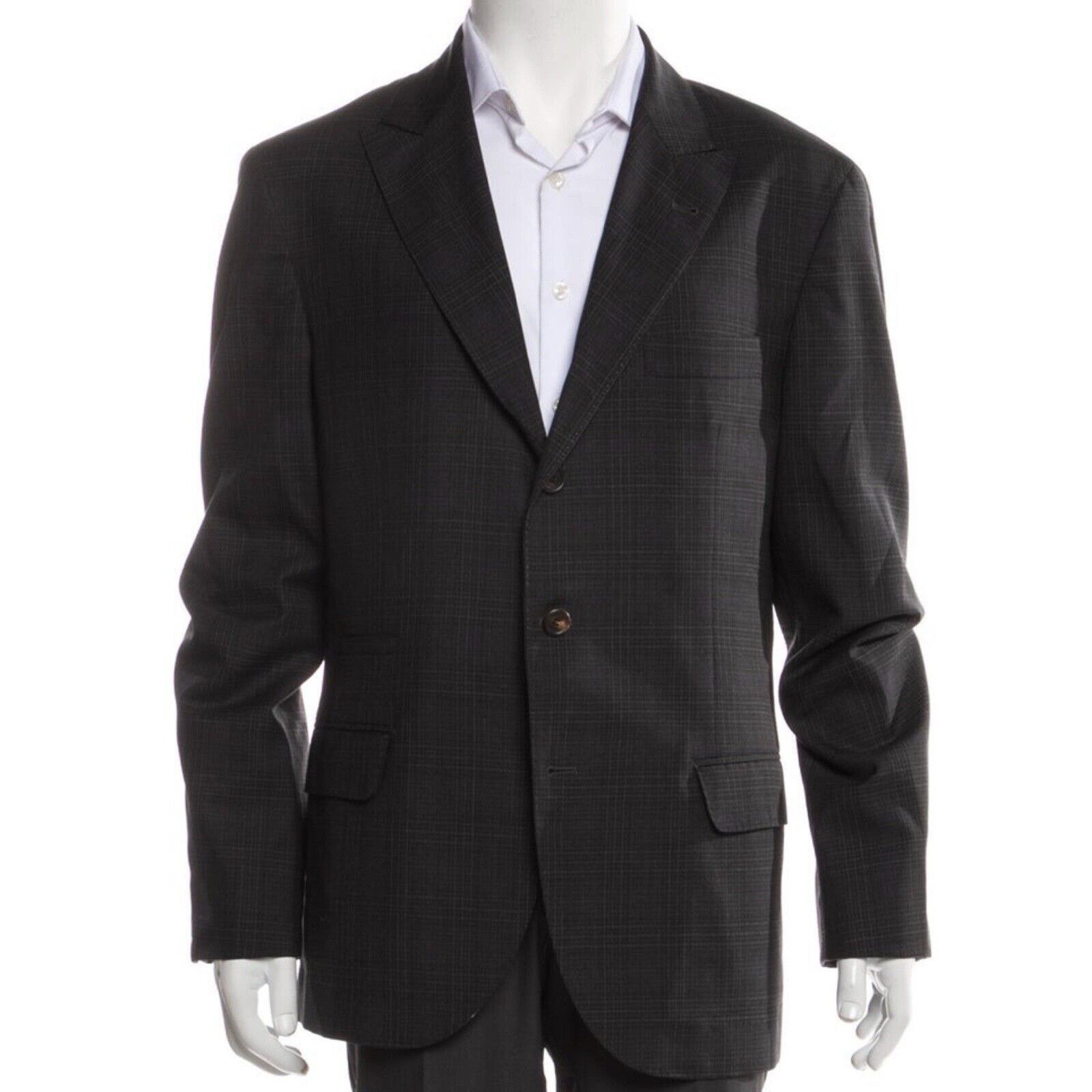 Brunello Cucinelli Brunello Cucinelli Charcoal Gray Plaid Peak Lapel 54/44 Size 44R - 5 Thumbnail