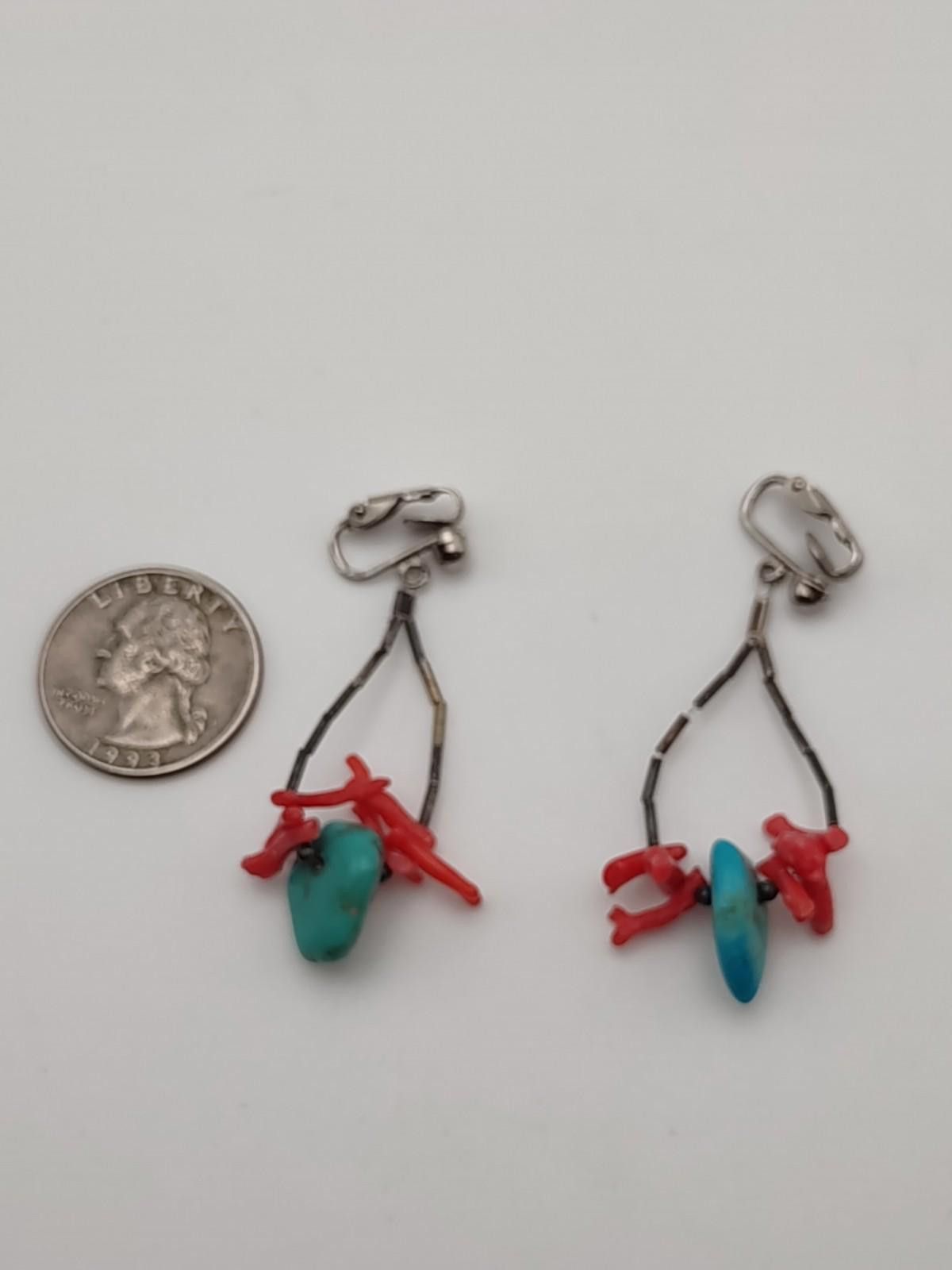 The Unbranded Brand Sterling Silver Clip On Earrings Turquoise Coral Style Size ONE SIZE - 5 Thumbnail