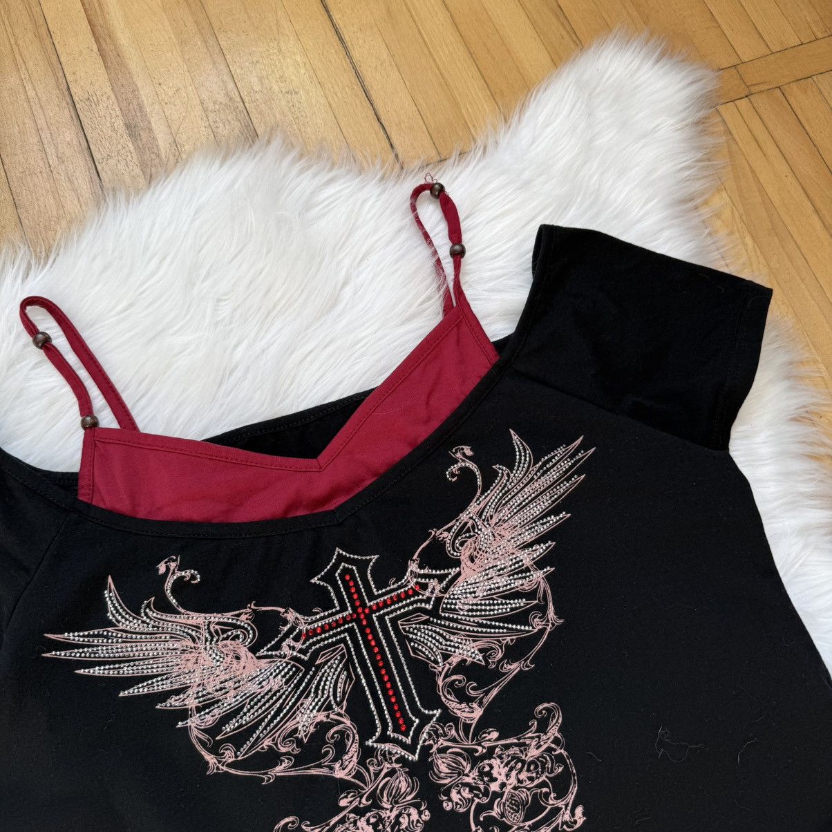 Hysteric Glamour 📌 Amazing Vintage Cross Rhinestones Y2K Gothic Tank Top Size XXL / US 16-18 / IT 52-54 - 3 Thumbnail