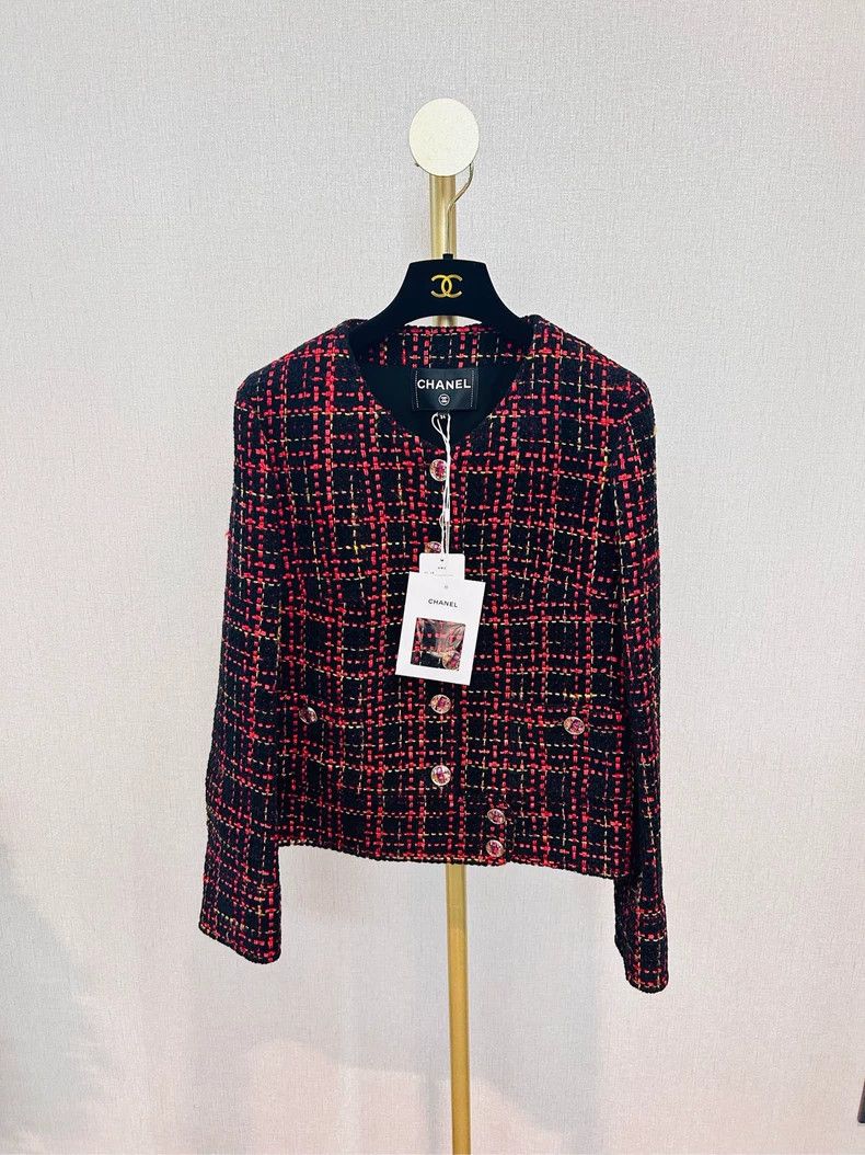 Chanel Chanel 22k red and black plaid tweed jacket Size XXS / US 00 / IT 34 - 1 Thumbnail