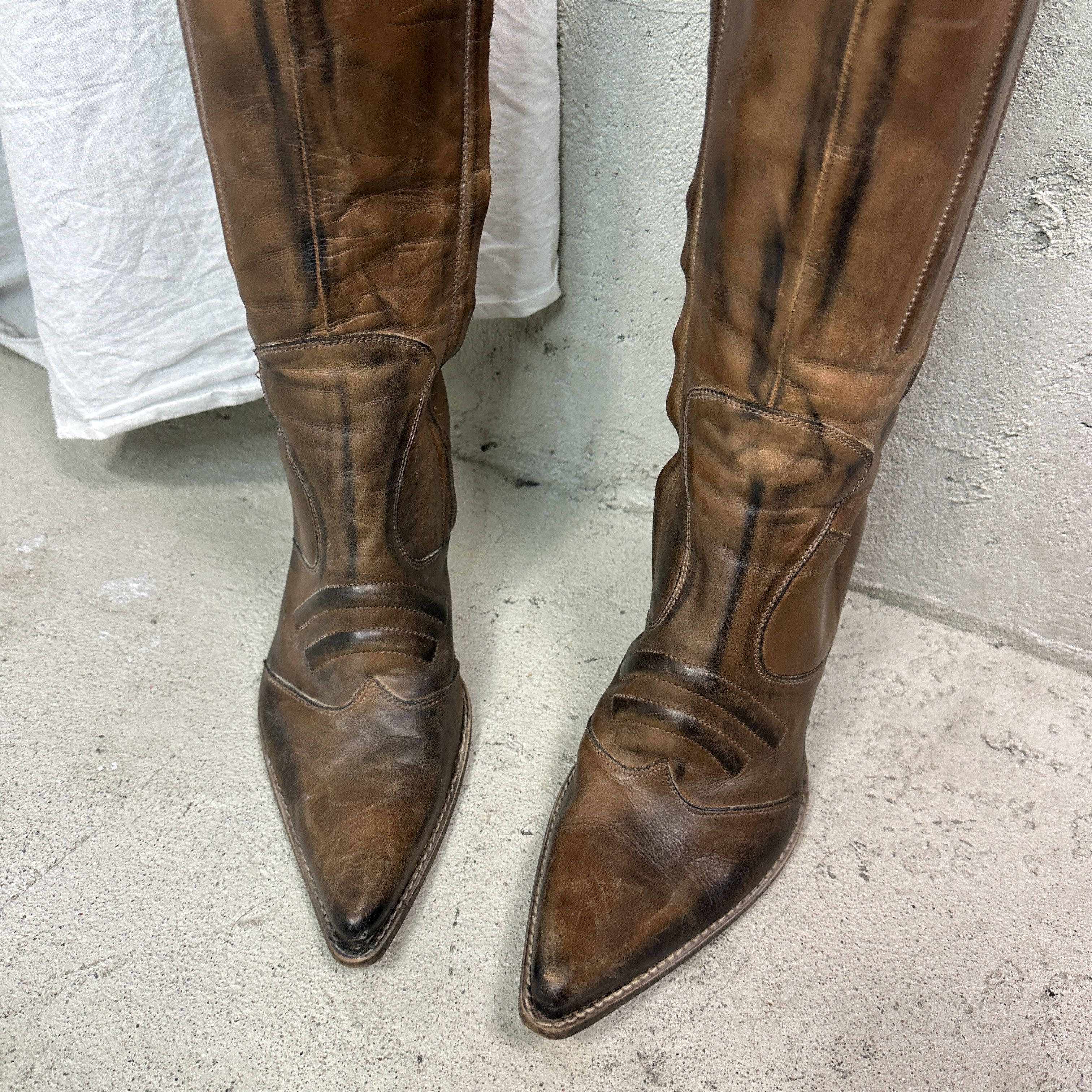 Vintage Vintage Western Pointy Washed Leather Boots Y2K Size US 10 / IT 40 - 3 Thumbnail