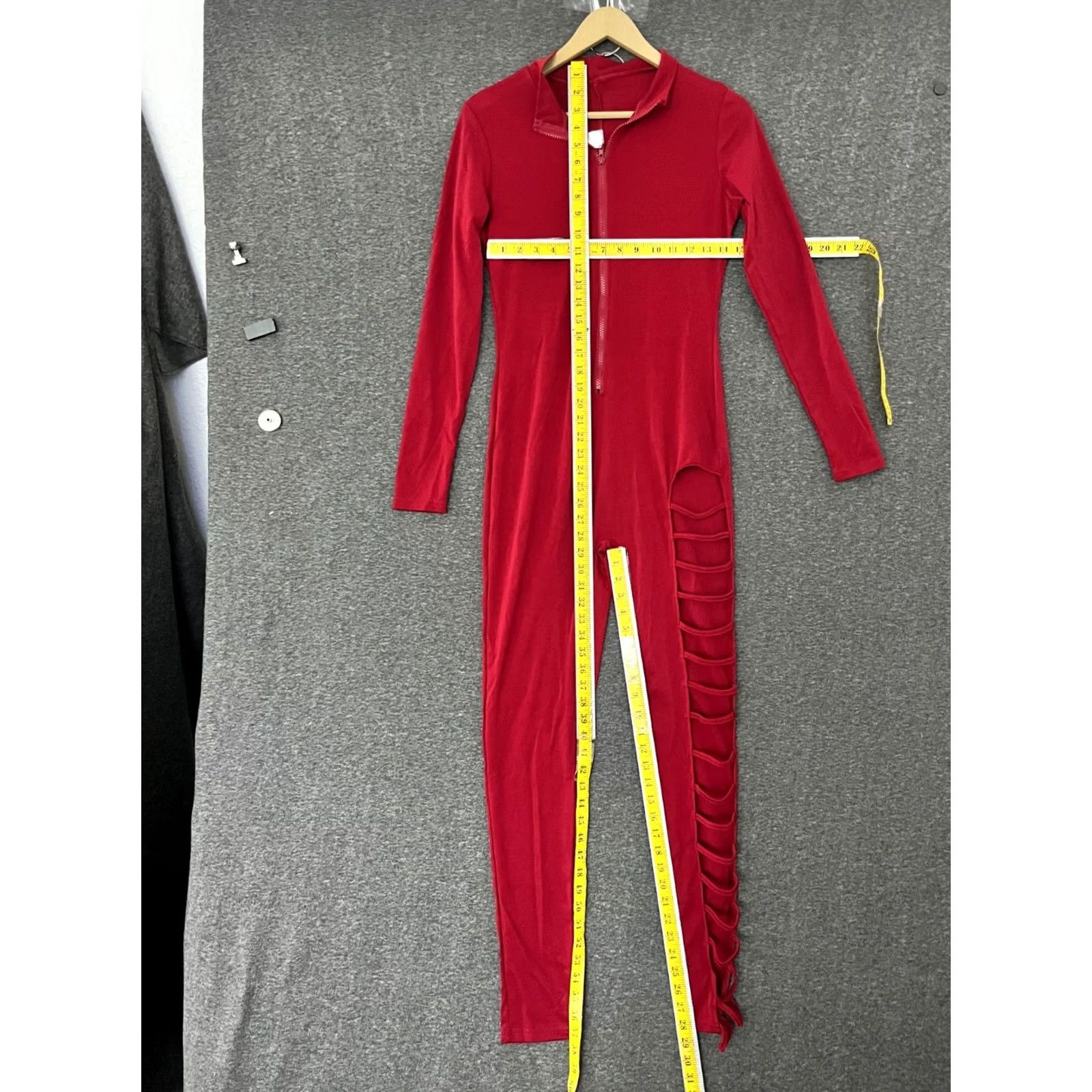 Vintage Sexy Zipper One Piece Jumpsuit L Red Women Long Sleeve Clubwear Size L / US 10 / IT 46 - 4 Thumbnail