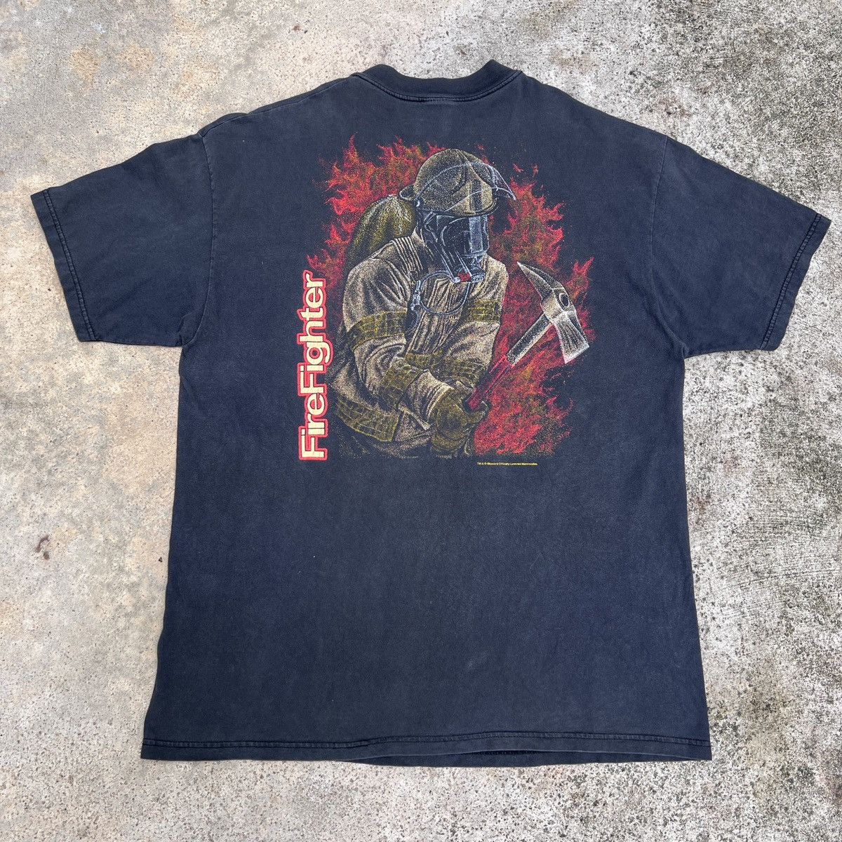 Vintage Vtg 90s Firefighter Tee XL Thrashed Faded graphic streetwear Size US XL / EU 56 / 4 - 6 Thumbnail