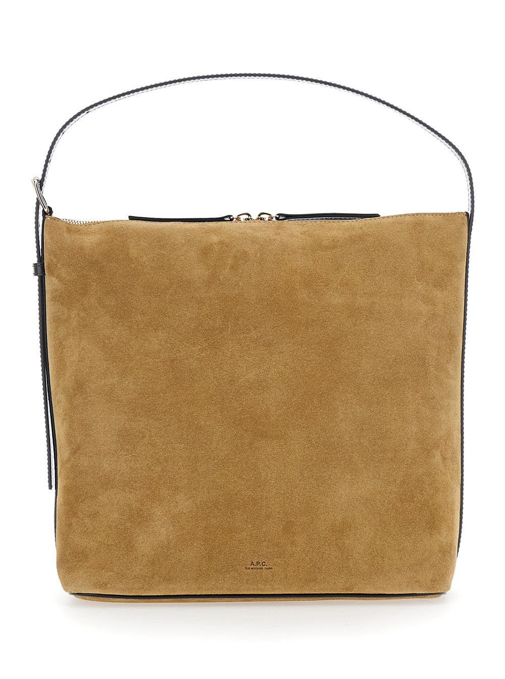 'Vera' Beige Shoulder Bag with Top Handle and Zip Closure in Suede Woman