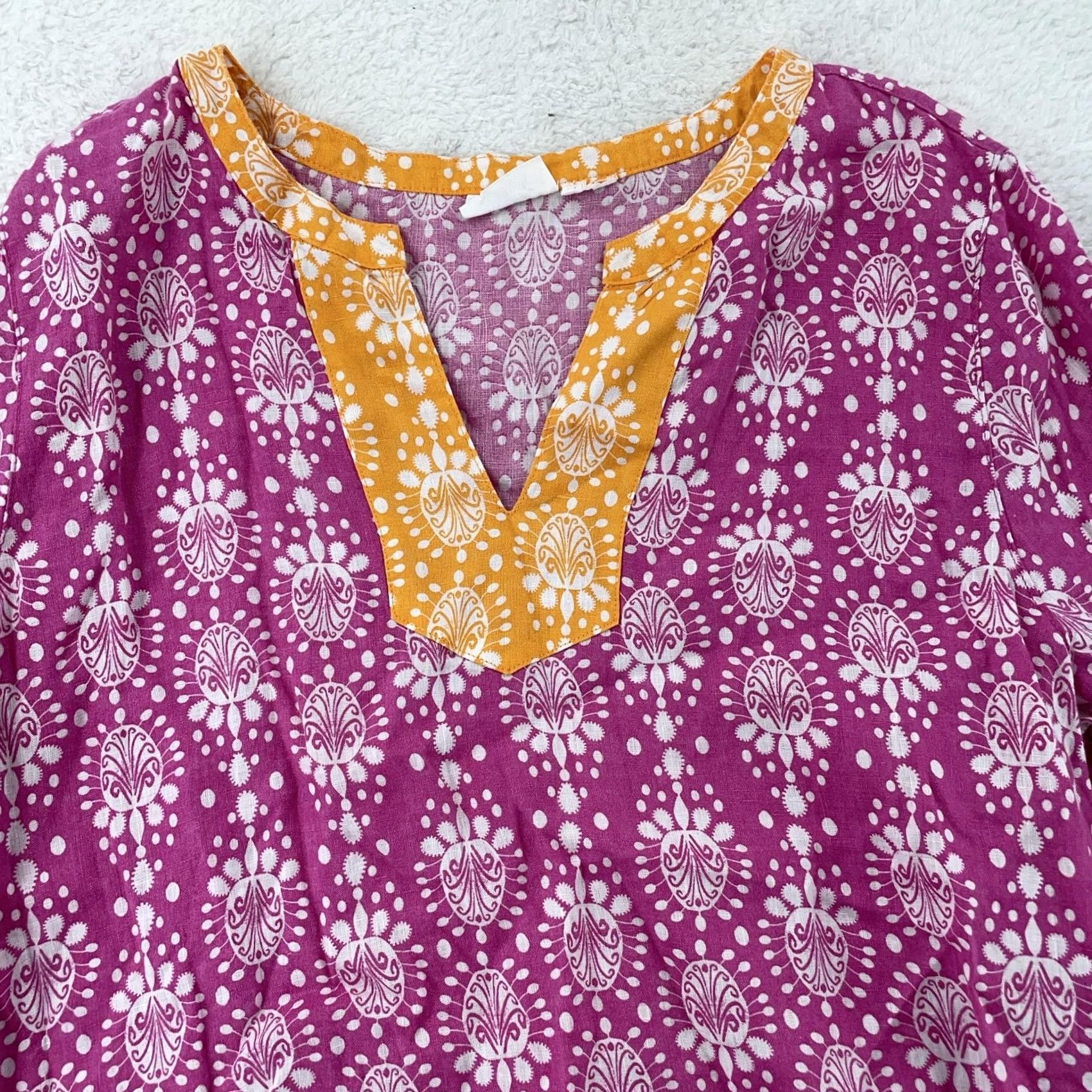 Vintage Sigrid Olsen Tunic Top Womens L Pink Yellow Linen Boho Printed 3/4 Sleeve V Neck Shirt Womens L Pink Linen Boho Tunic 3/4 Sleeve V-Neck Printed Size L / US 10 / IT 46 - 2 Thumbnail