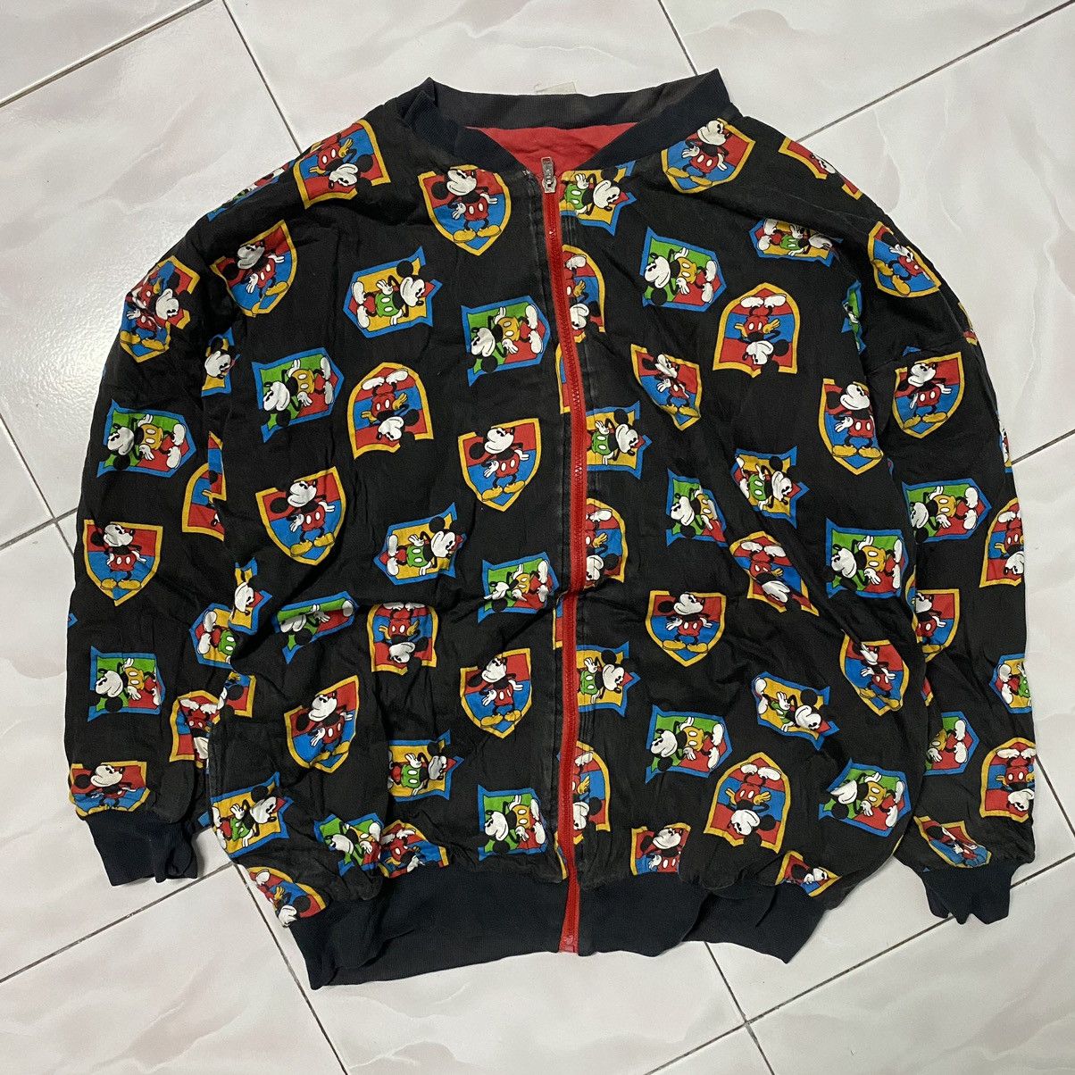 image of Disney x Mickey And Co Vintage Mickey Mouse By J.g. Hook Reversible Sweater in Red (Size Large)