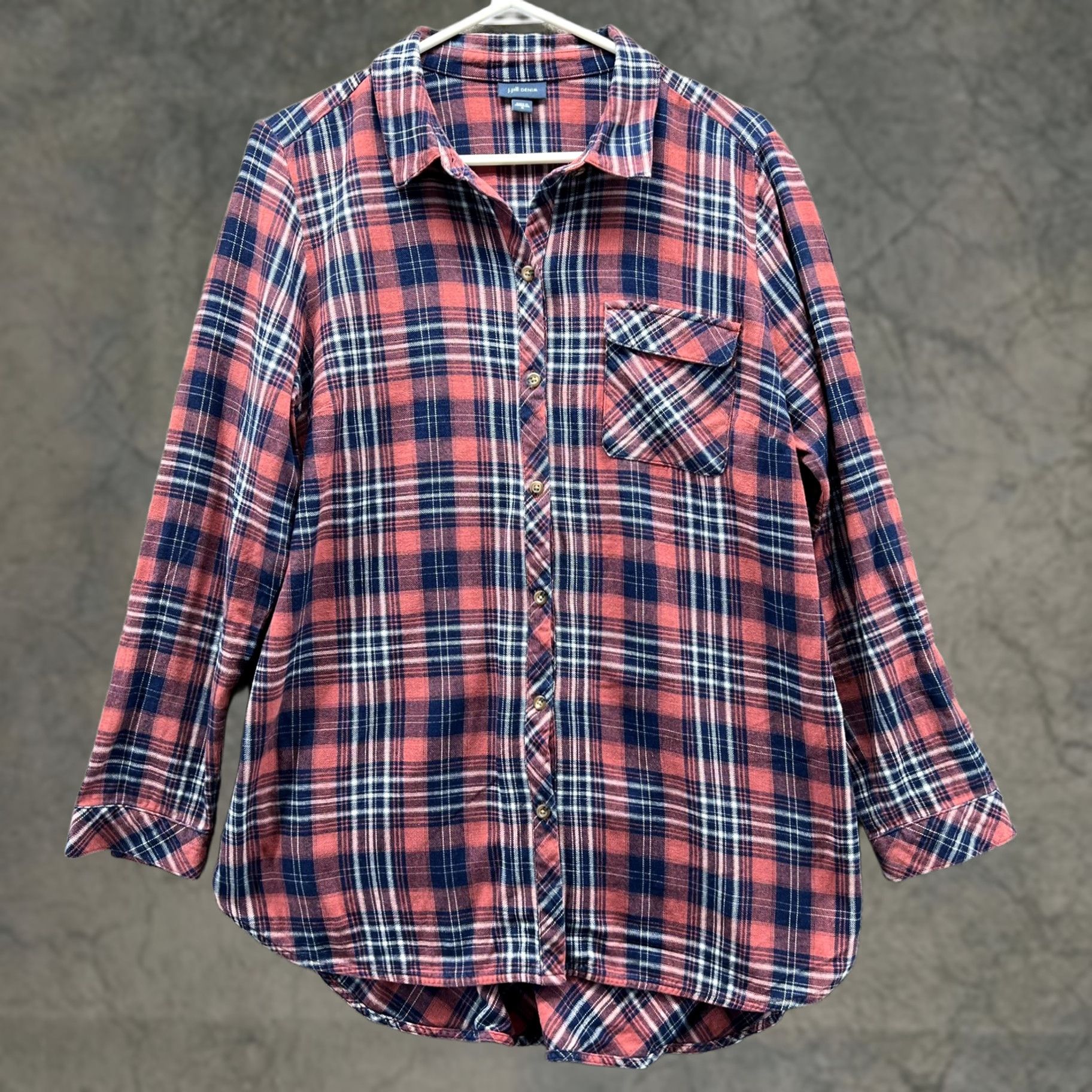 J. Jill J. Jill Shirt Womens Medium Red Plaid Button-Up Long Sleeve Flannel Tunic Top Size M / US 6-8 / IT 42-44 - 1 Thumbnail