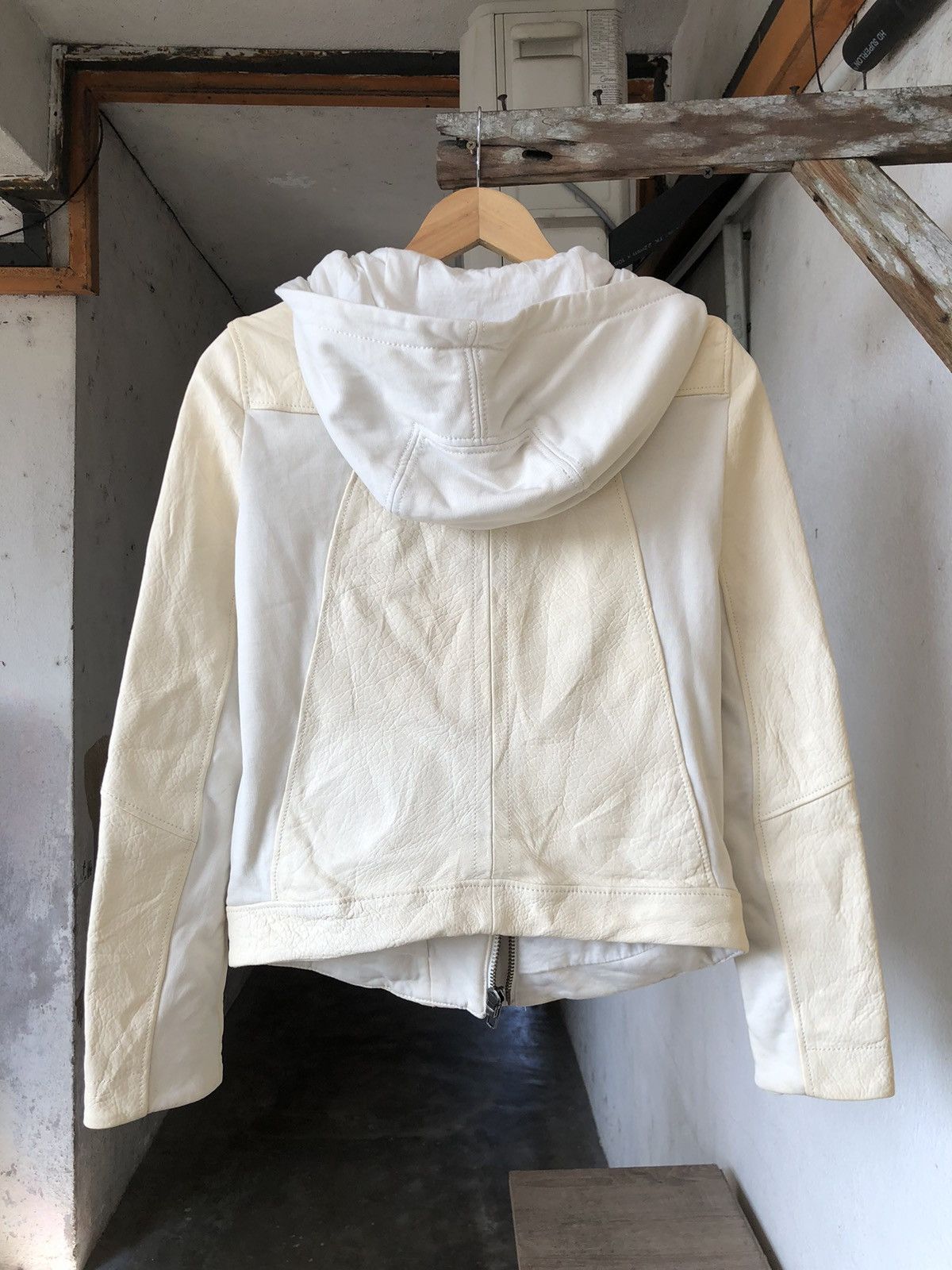 Helmut Lang Rare🔥 Helmut Lang Distressed Half Leather Jacket Hoodie Size S / US 4 / IT 40 - 2 Thumbnail