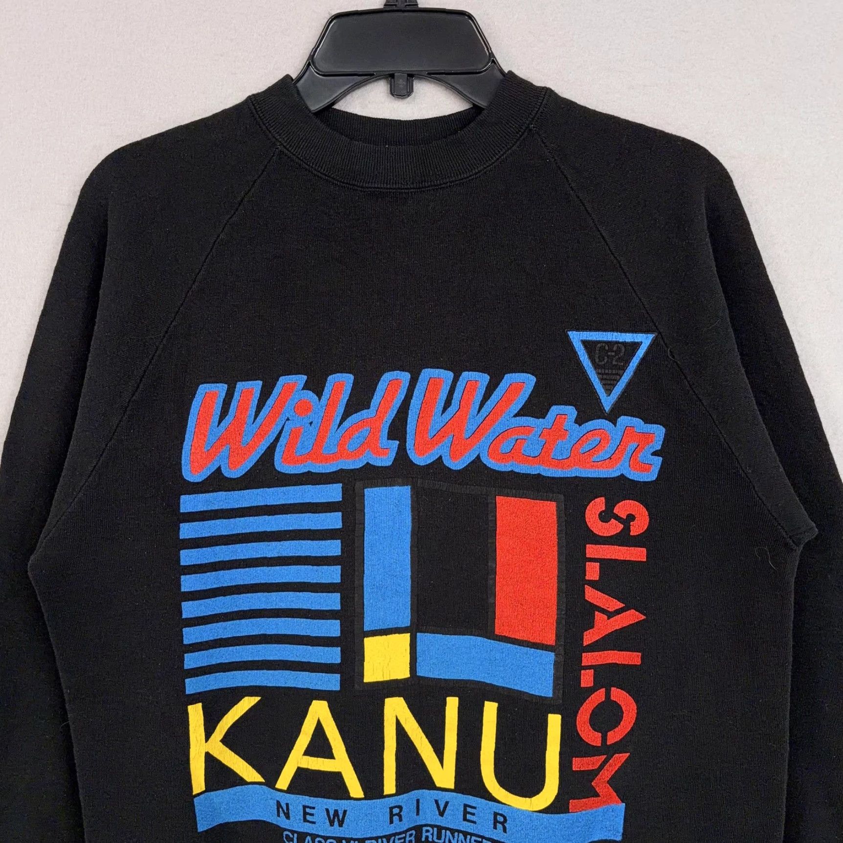 Jerzees VINTAGE Jerzees Sweatshirt Mens Large Black Whitewater Kanu River Graphic 80s Crewneck Pullover Size US L / EU 52-54 / 3 - 2 Thumbnail