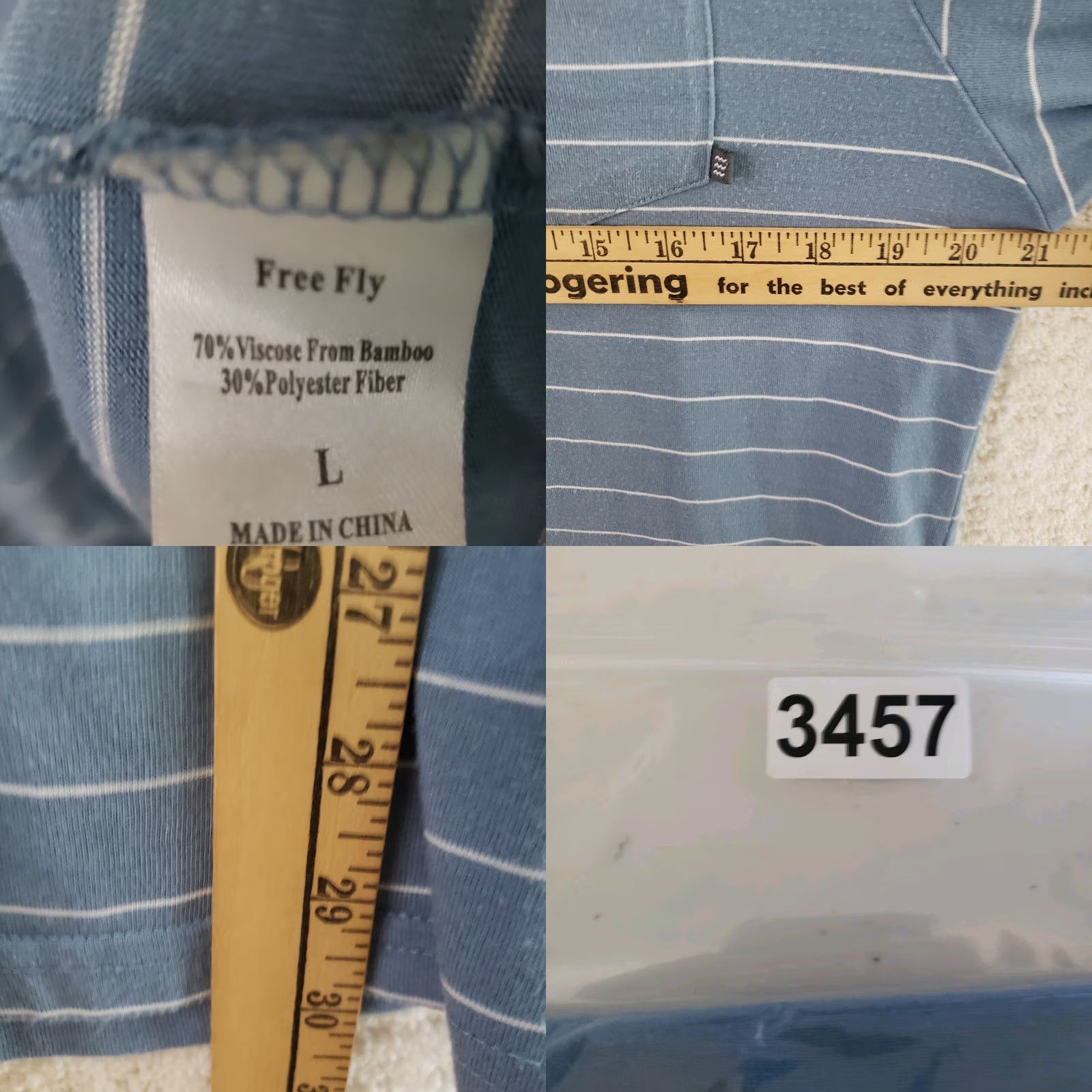 Vintage Free Fly Men's T-Shirt Crew Neck Pocket Striped Blue/White L Jersey Summer/Spring/Fall Size US L / EU 52-54 / 3 - 9 Thumbnail