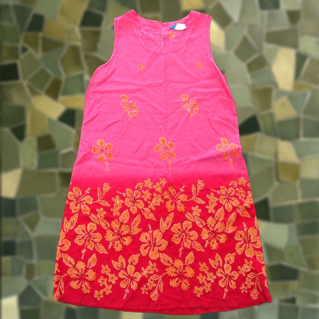 Vintage VINTAGE Hi Lites Pink Yellow Floral Hawaiian Beaded Rayon Midi Tank Sun Dress L Size L / US 10 / IT 46 - 1 Thumbnail