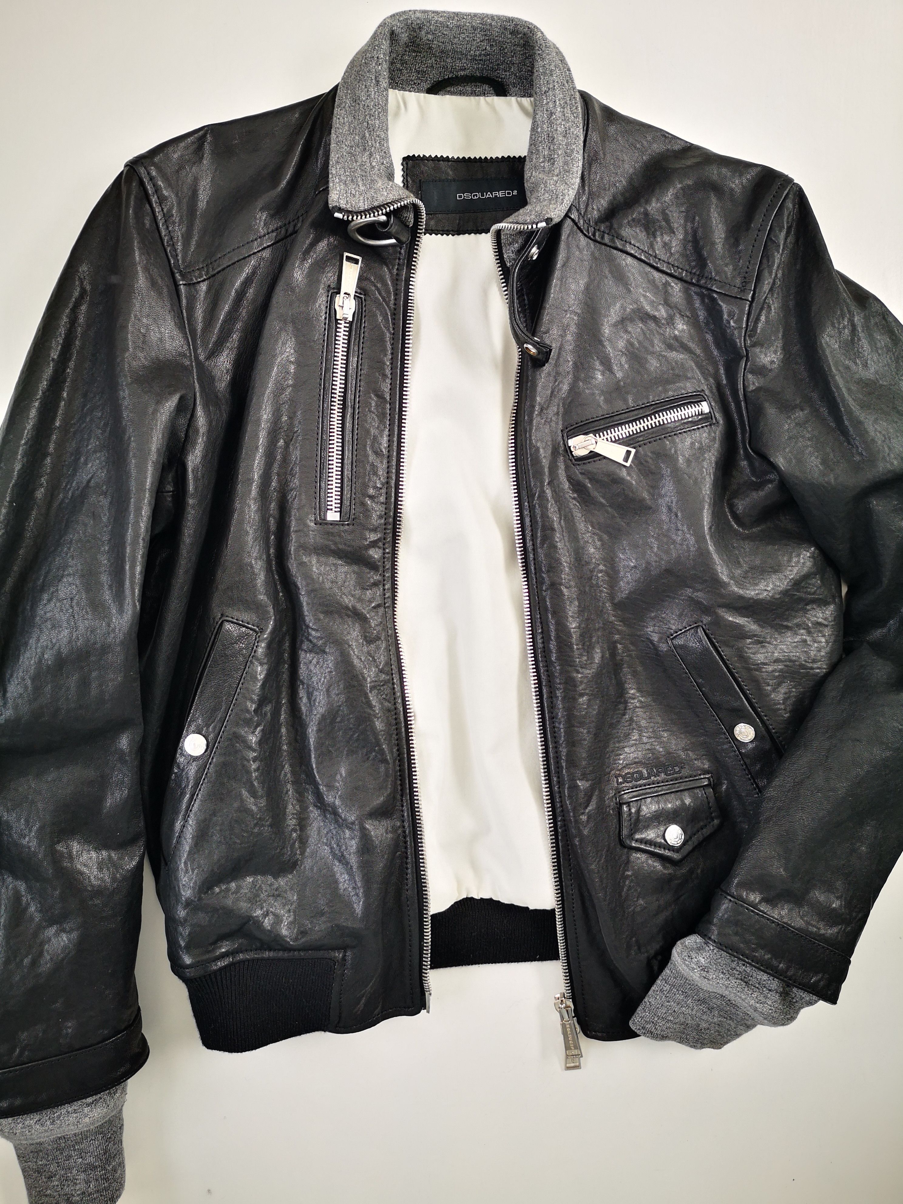 Dsquared2 DSQUARED2 BLACK BIKER LEATHER JACKET GREY SLEEVES SZ. M Size US M / EU 48-50 / 2 - 6 Thumbnail