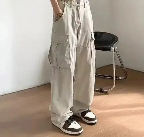 Japanese Brand Cargo Pants Cream- Korean Streetwear Style Pants Size US 31 - 1 Thumbnail
