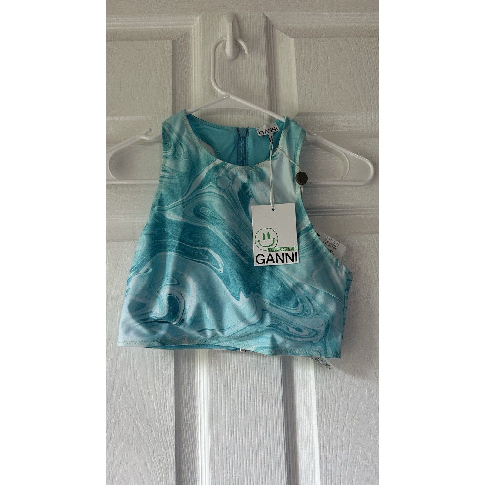 Ganni Ganni Bachelor Blue Resort Vacation Bikini Top Back Zip Wate Size ONE SIZE - 1 Thumbnail
