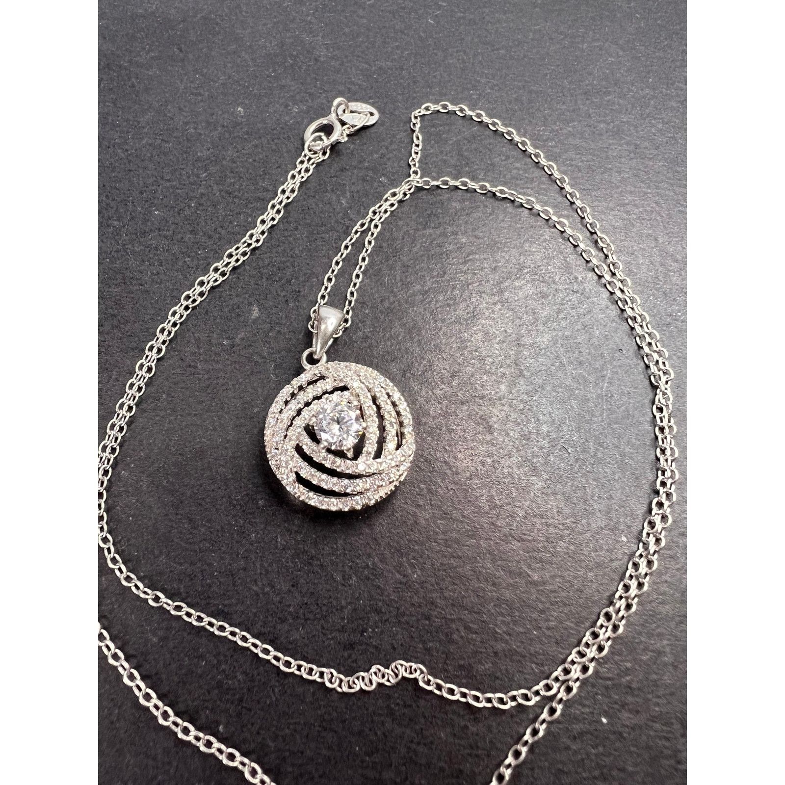 Other Cz swirl circle sterling silver pendant and chain Size ONE SIZE - 3 Thumbnail