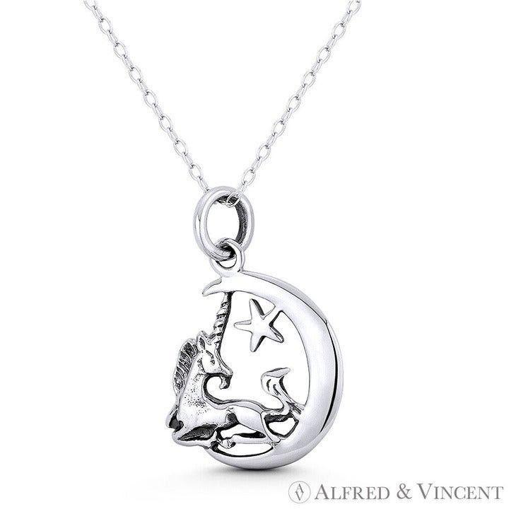 Unicorn Crescent Moon & Star Charm Celestial Jewelry Pendant in Silver, Women's