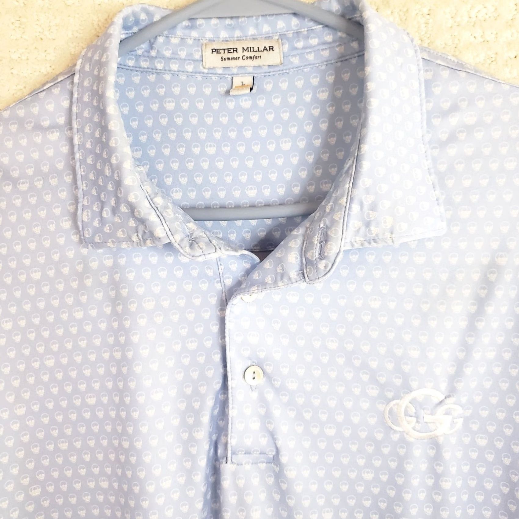 Peter Millar Peter Millar Summer Comfort Polo Mens L Blue Skulls Geometric Breathable Lightweight Stretch Golf Shirt Size US L / EU 52-54 / 3 - 3 Thumbnail