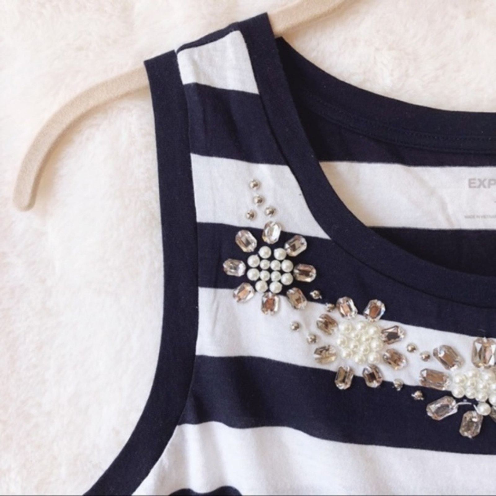 Express Express Embellished Blue Collar Striped Crop Top Size S / US 4 / IT 40 - 2 Thumbnail