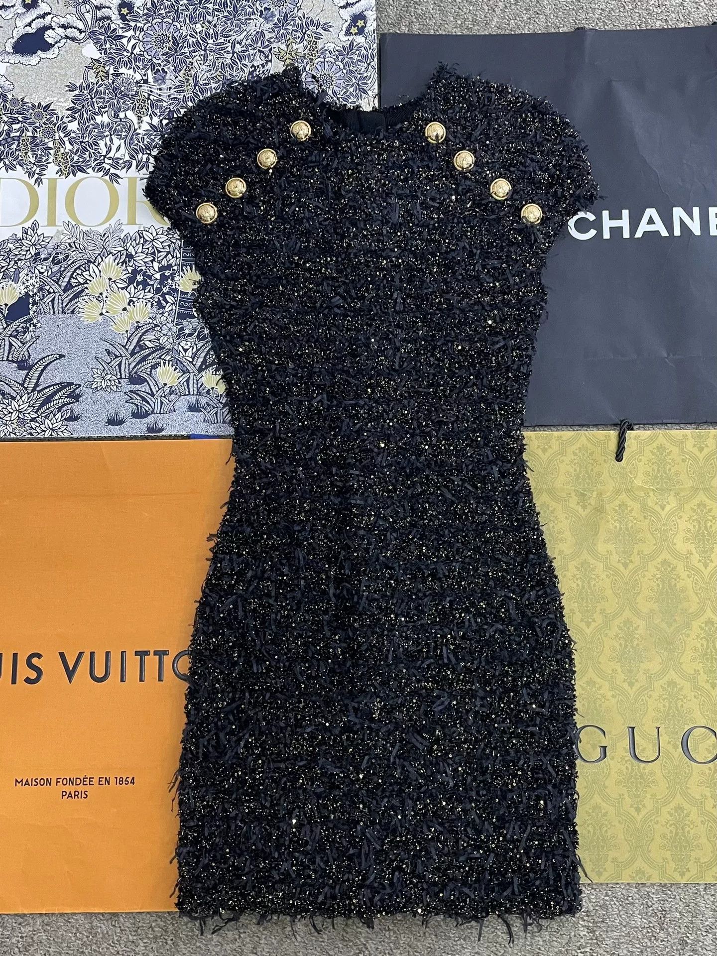 Balmain Balmain Black Gold Thread Woven Dress Size XS / US 0-2 / IT 36-38 - 1 Thumbnail