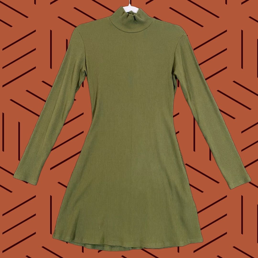 Reformation Dress Womens Medium Green Long Sleeve Turtleneck Tencel Spandex  USA