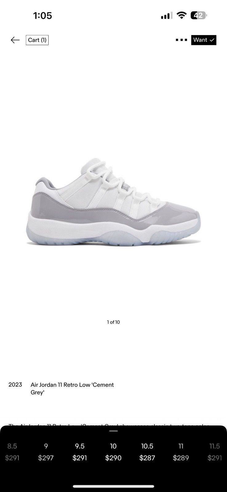 Jordan Brand Jordan 11 low cement grey 👽 DS Size US 10 / EU 43 - 11 Thumbnail