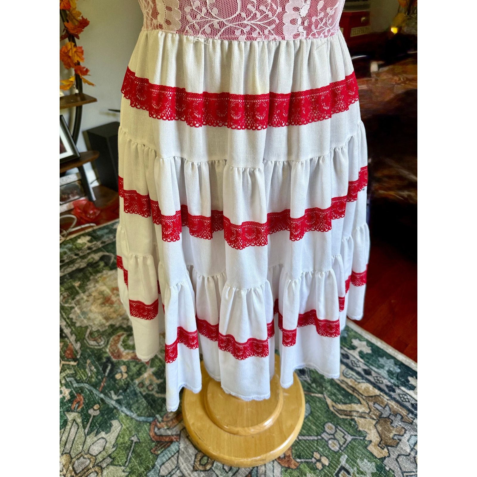 Vintage Vtg Kate Shorer White Red Lace Square Dancing Dress Medium Size M / US 6-8 / IT 42-44 - 4 Thumbnail