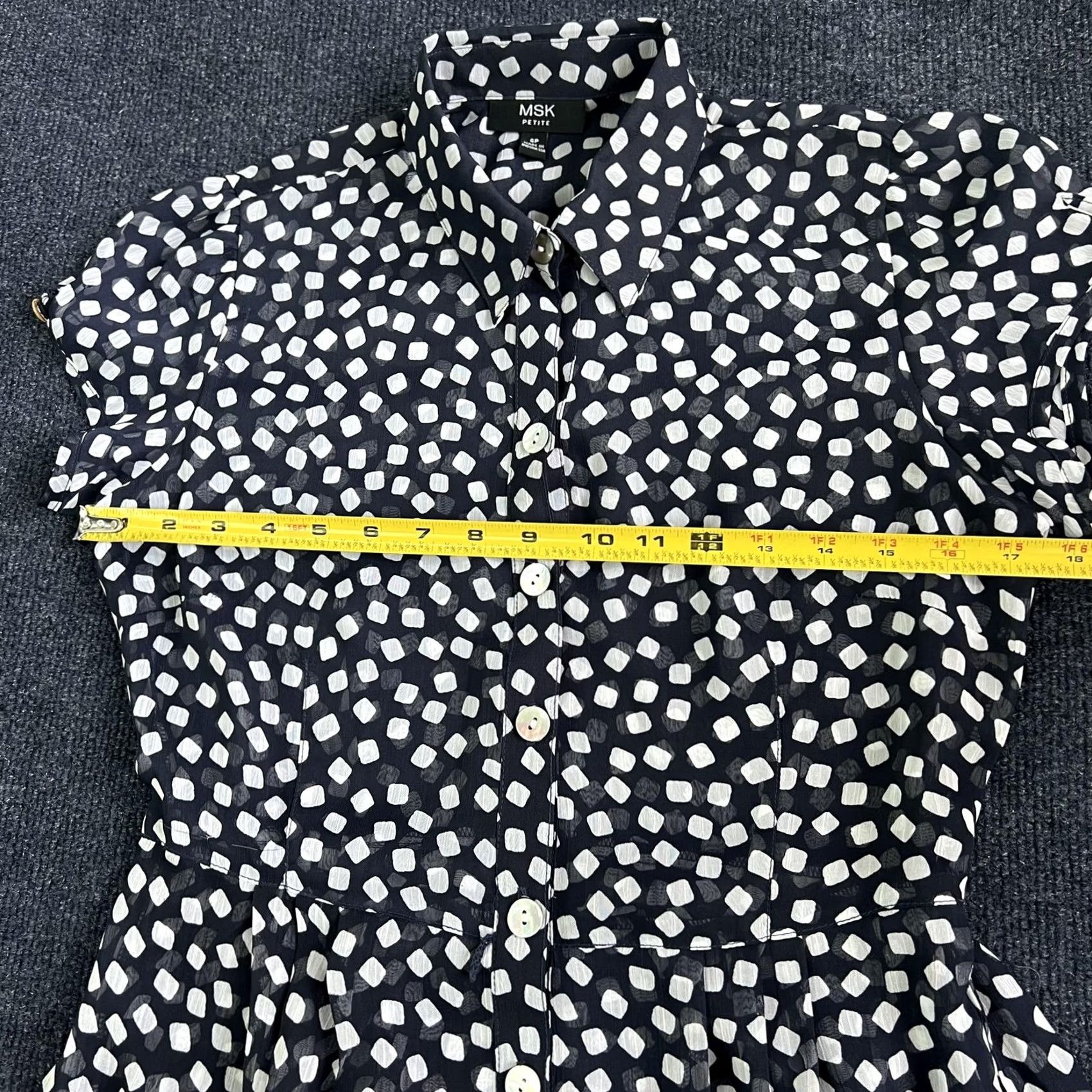Vintage MSK Dress Womens 6P Black Geometric Polka Dot Belted Shirt Knee Length Workwear Size M / US 6-8 / IT 42-44 - 7 Thumbnail