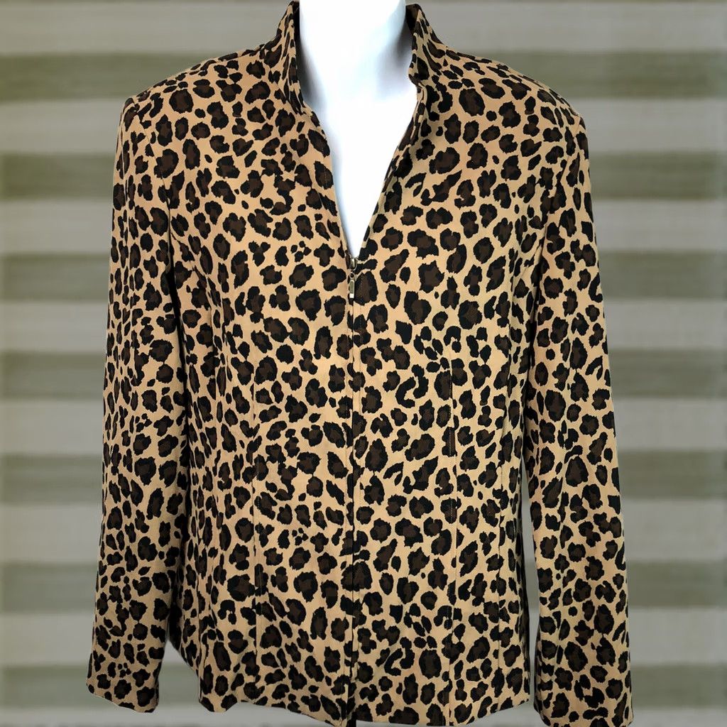 Vintage VINTAGE Dressbarn Jacket Womens M Brown Leopard Zip Stand Collar 90s Retro Y2K Size M / US 6-8 / IT 42-44 - 1 Thumbnail