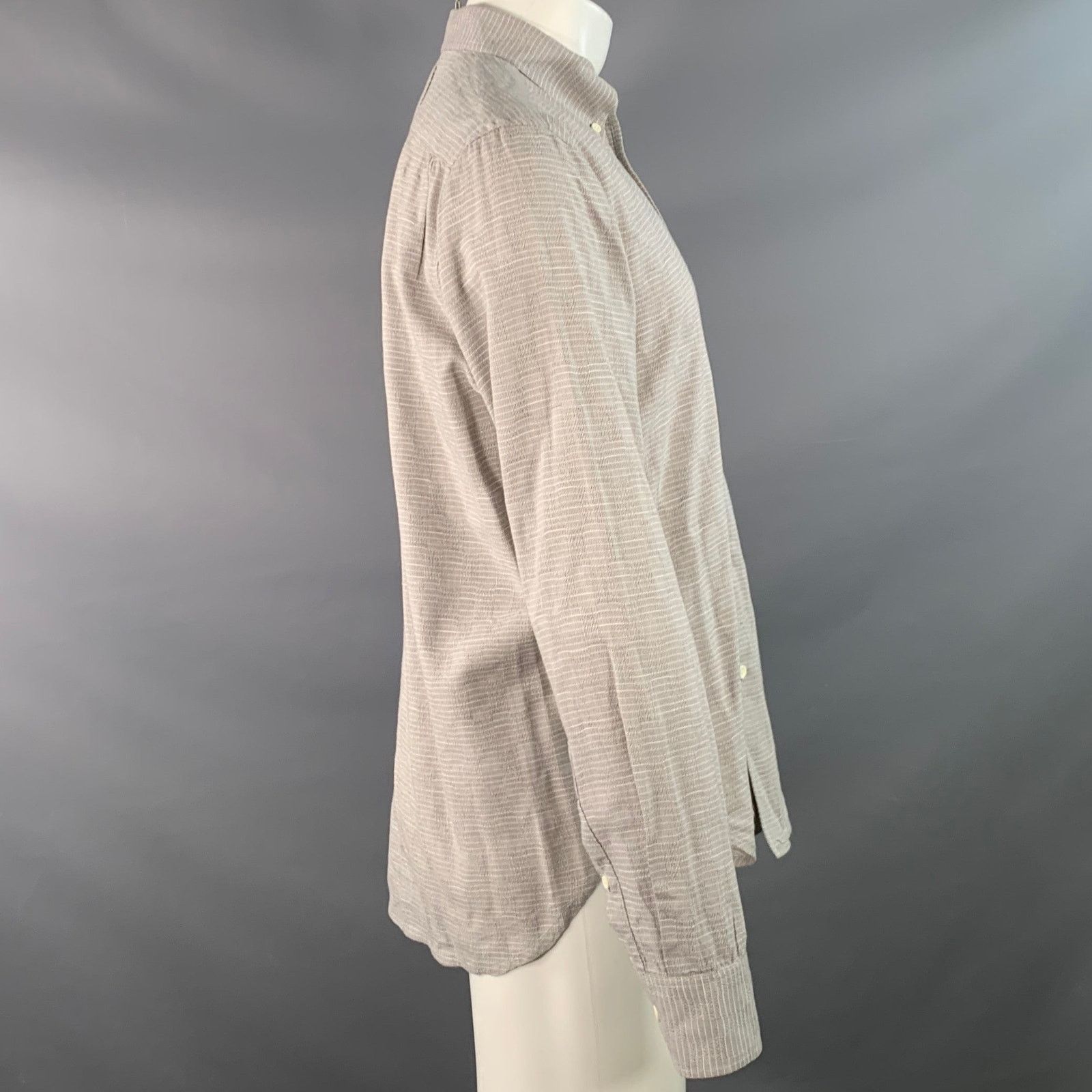 Our Legacy Grey White Cotton Button Down Collar One Pocket Long Sleeve Size US S / EU 44-46 / 1 - 3 Thumbnail