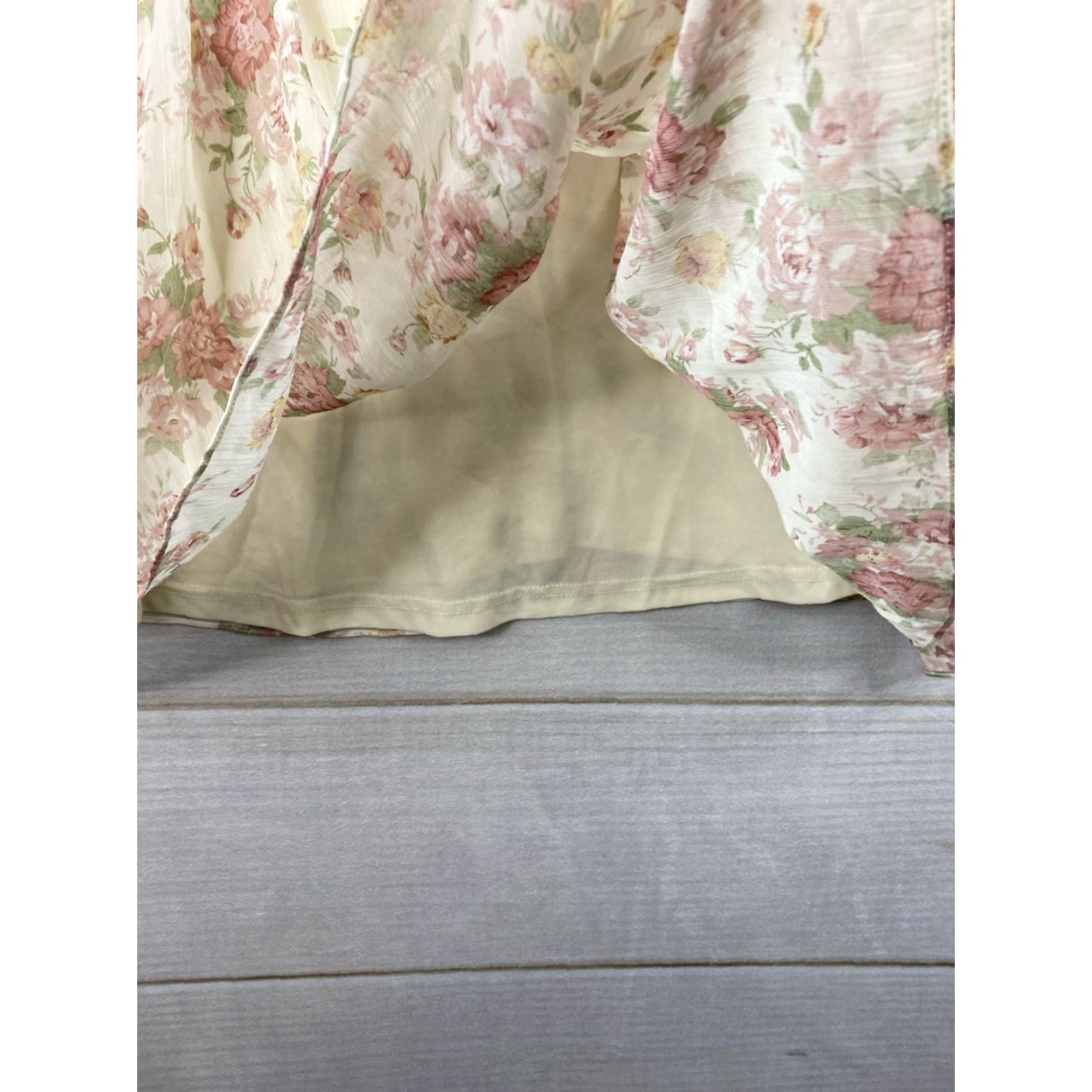 CO Ark & Co. Anthropologie Dress Women L Cream Floral Rose Pintuck Sleeveless Halter Dress Size L / US 10 / IT 46 - 7 Thumbnail