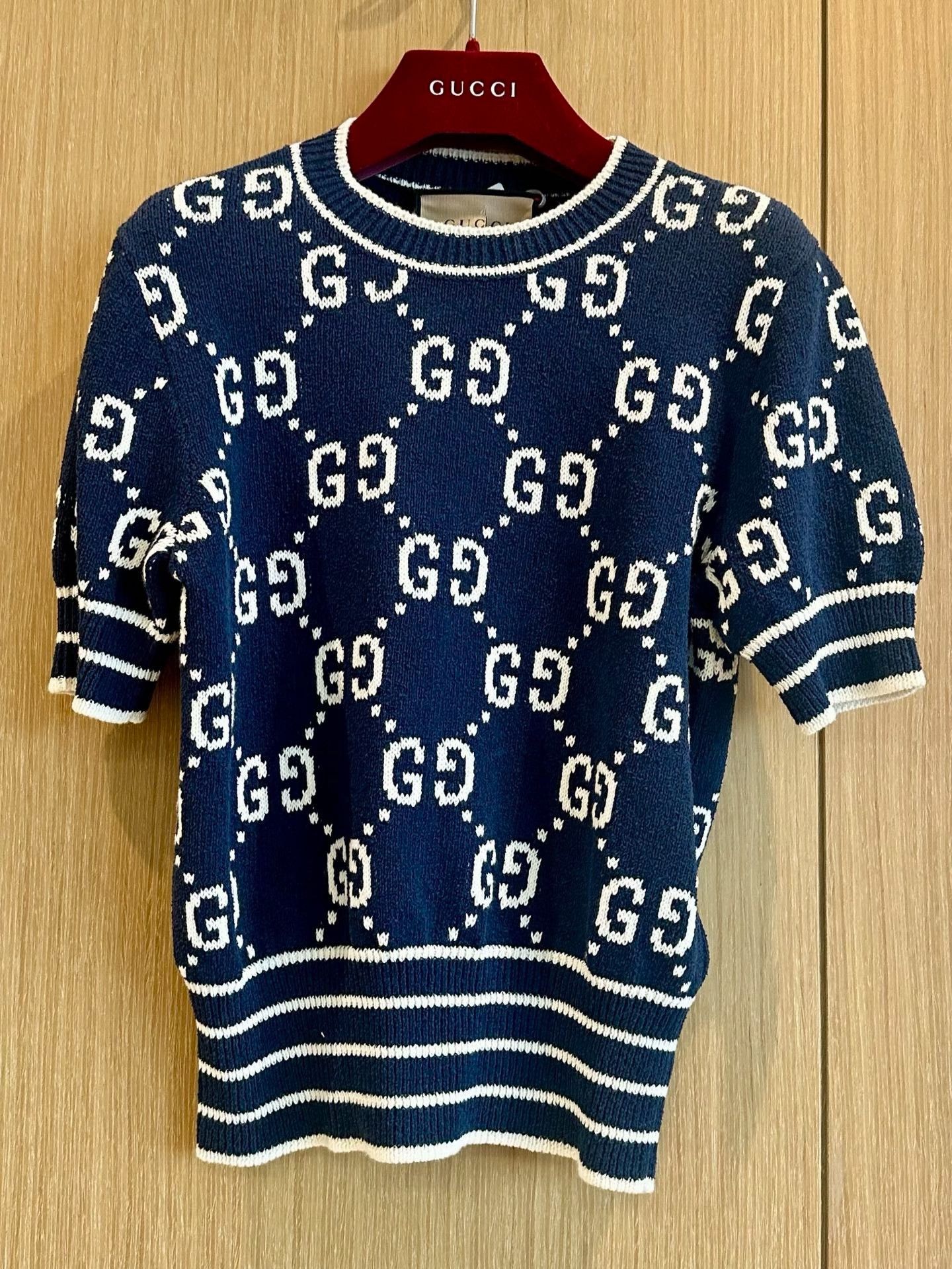 Gucci Gucci Blue Logo Crew Neck Knit Top Size S / US 4 / IT 40 - 1 Thumbnail