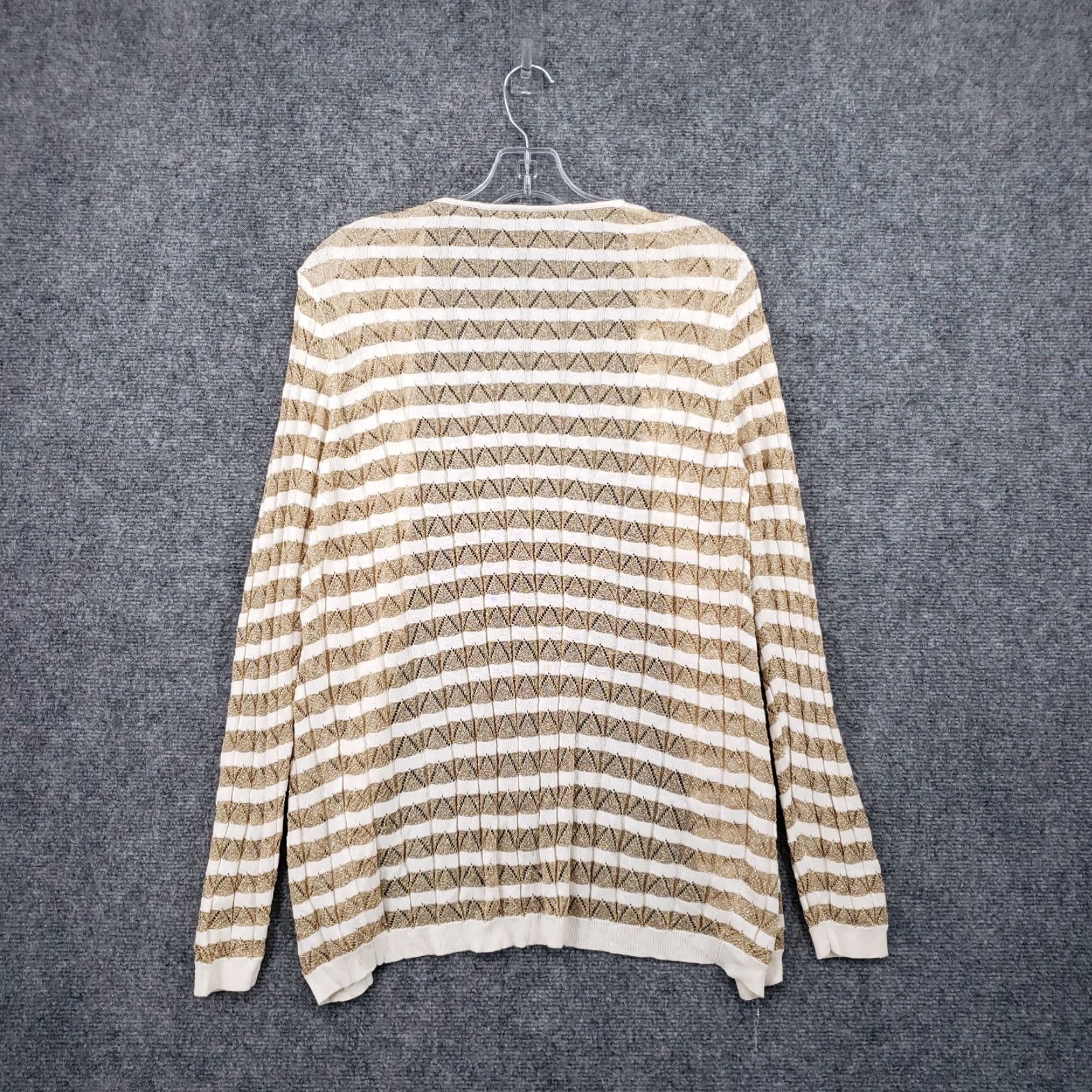 Vintage Sweaterworks Cardigan Sweater Womens L Brown Silk Metallic Striped Open-Knit Ribbed Casual Clothing Styling Ladies Size L / US 10 / IT 46 - 2 Thumbnail