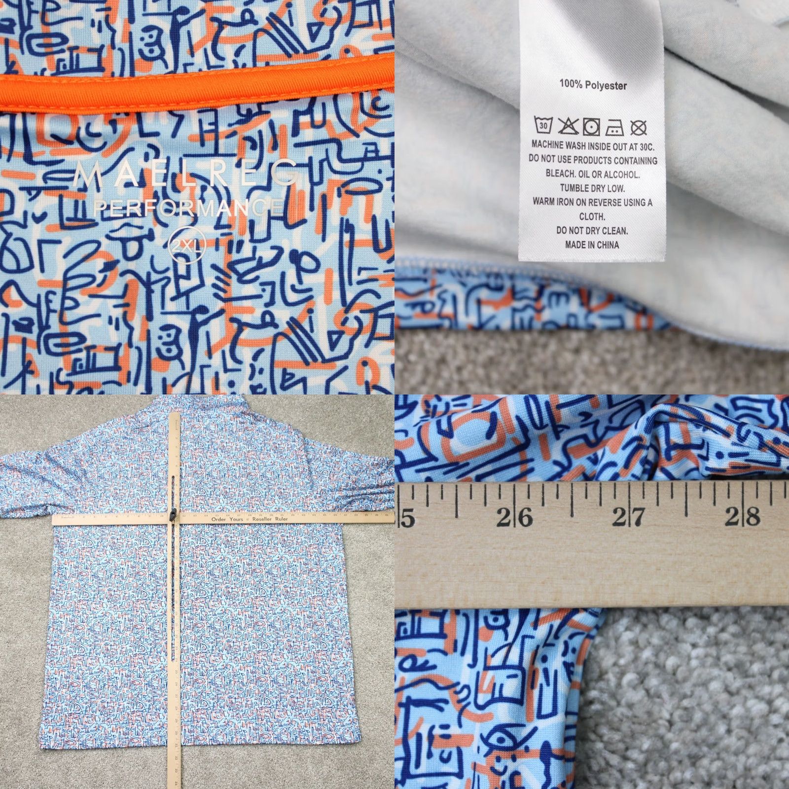 Vintage Maelreg Performance Sweatshirt Mens 2XL Blue/Orange Geometric Golf 1/4 Zip L/S Size US XXL / EU 58 / 5 - 8 Thumbnail