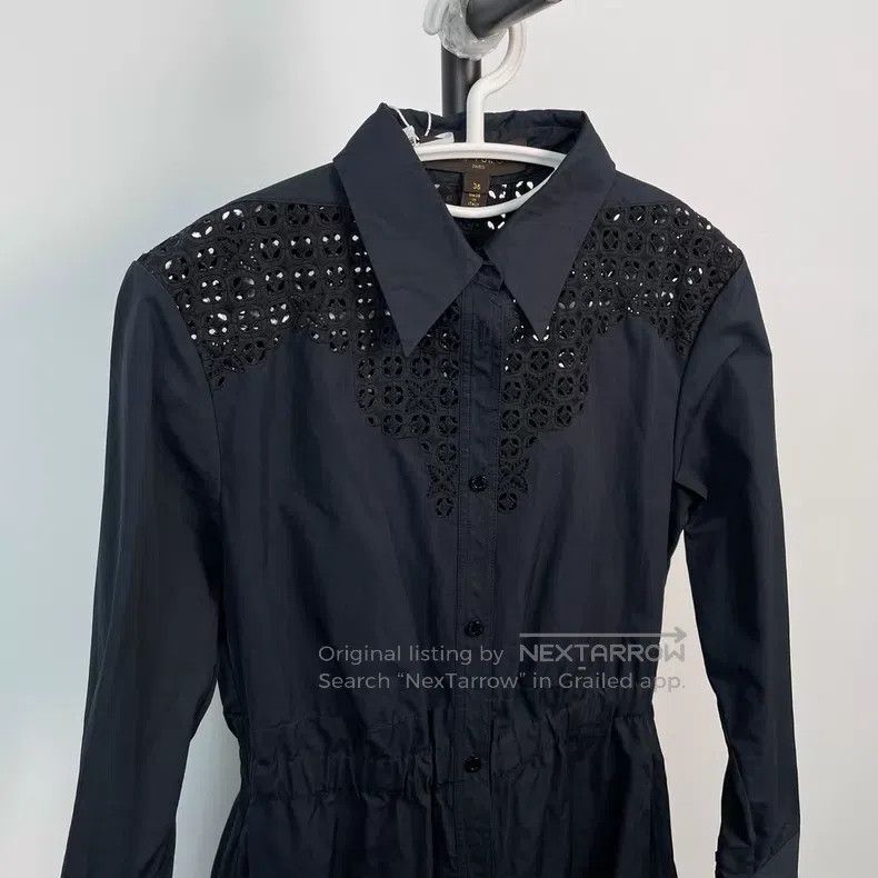 Louis Vuitton Louis Vuitton Black Long Shoulder Embroidered Shirt Dress Size XS / US 0-2 / IT 36-38 - 3 Thumbnail