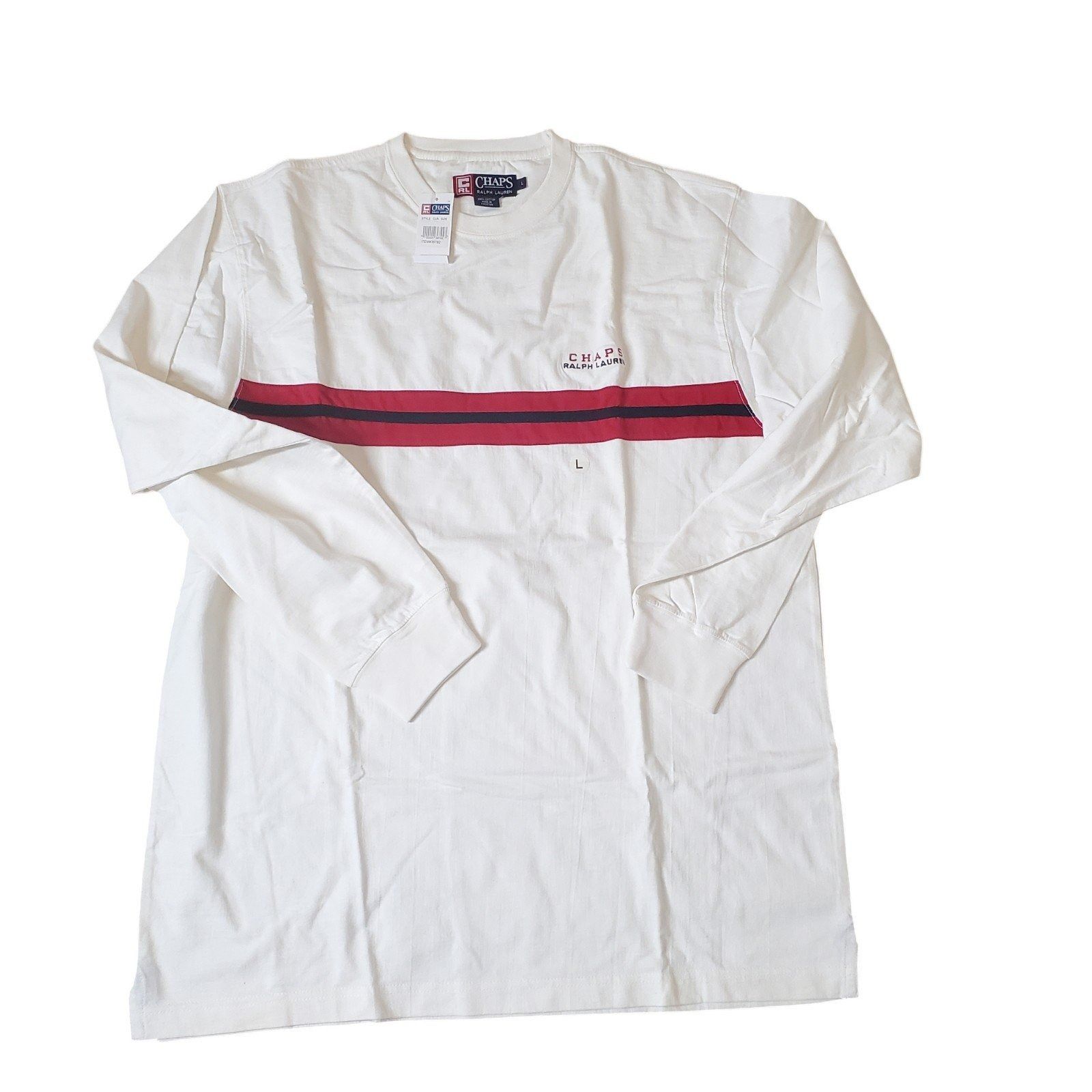 Chaps Ralph Lauren Ralph Lauren Vintage 90s Mens Long Sleeve T-SHIRT White Red/ Size US L / EU 52-54 / 3 - 1 Thumbnail