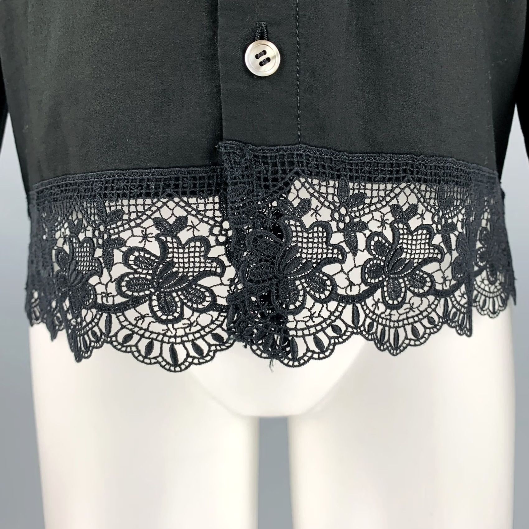 Comme des Garcons Girl COMME des GARCONS Size M Black Cotton Collarless Blouse Shirt Womens Size M / US 6-8 / IT 42-44 - 2 Thumbnail