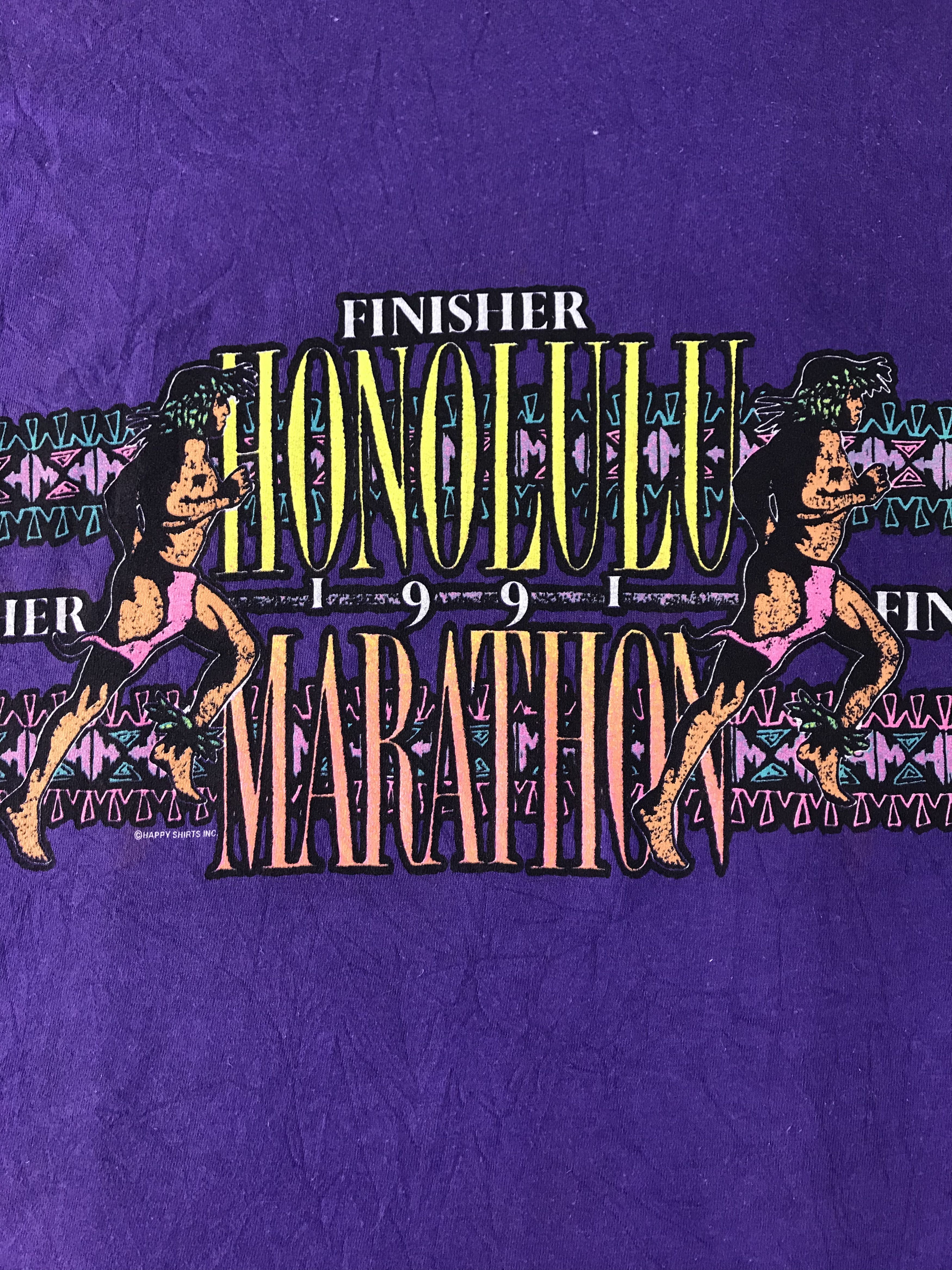 Hanes 90s JAL Finisher Honolulu Marathon 1991 Running Tee T-shirt Size US L / EU 52-54 / 3 - 8 Thumbnail