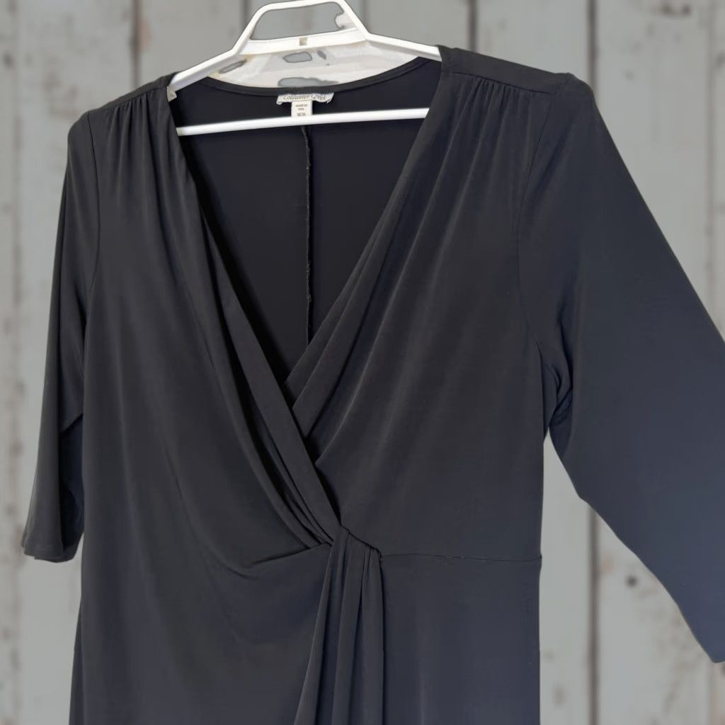 Coldwater Creek Coldwater Creek Dress 20W Black Faux Wrap 3/4 Sleeve Deep V-Neck Stretch Knit Size 3XL / US 20-22 - 1 Thumbnail