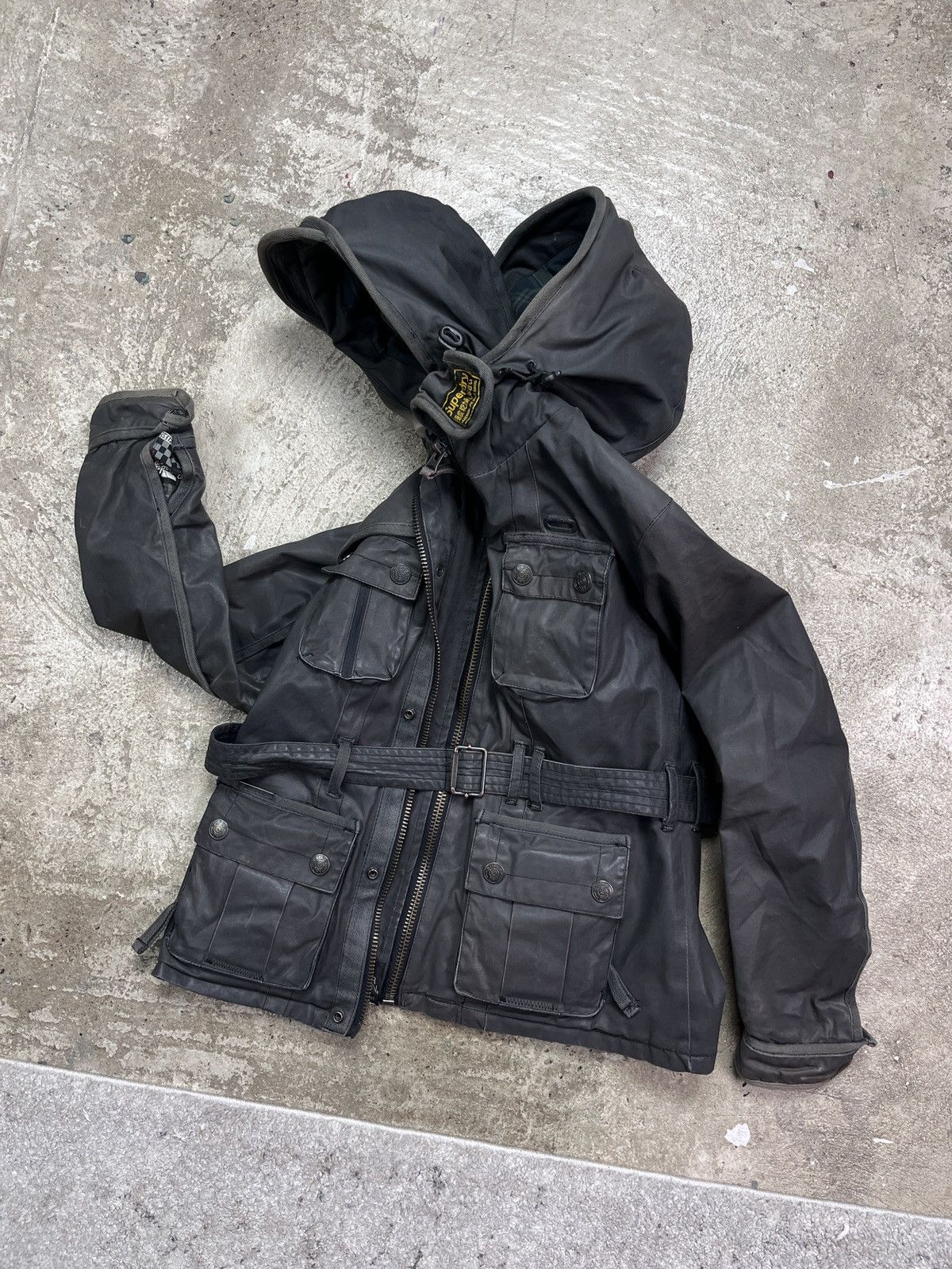 Superdry DOUBLE HOODED WAXED BOXY MULTIPOCKET BIKER JACKET - № 2253 Size US M / EU 48-50 / 2 - 10 Thumbnail