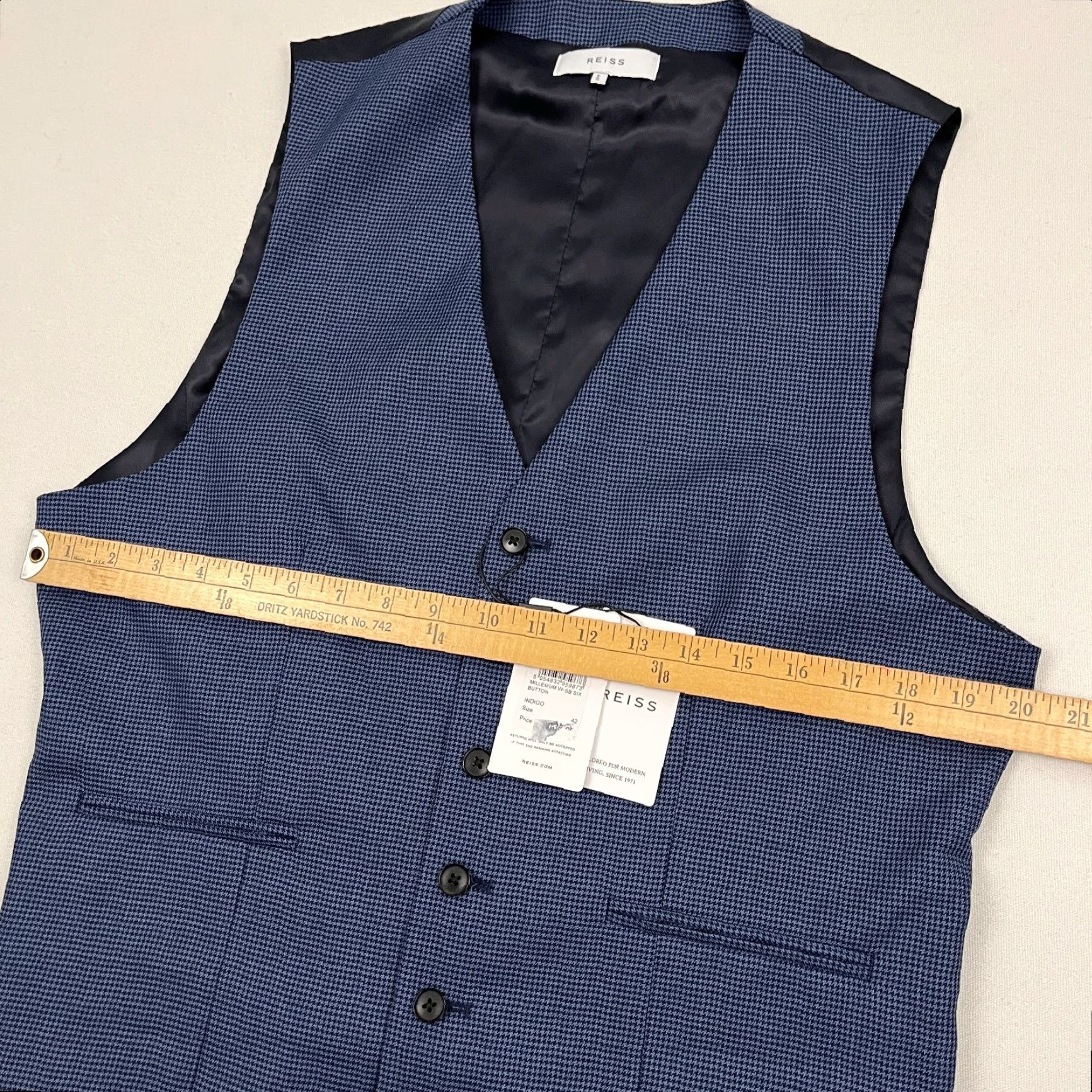 Reiss VINTAGE Reiss Waistcoat 42 Blue Black Wool Houndstooth Six-Button NEW Size US M / EU 48-50 / 2 - 5 Thumbnail