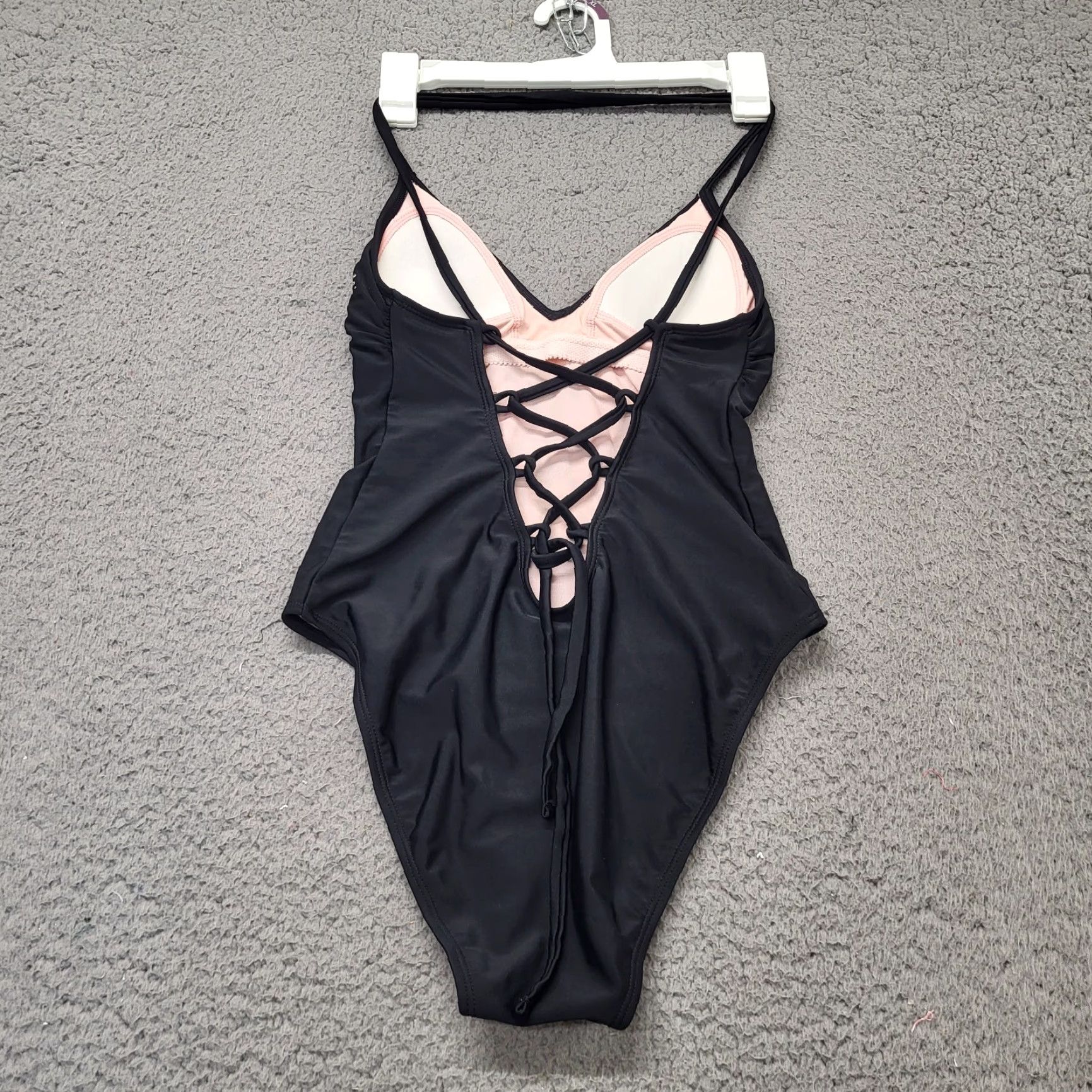 Vintage Xhilaration One Piece Swimsuit Womens Size Small Black Lace Up Back Embroidered Size ONE SIZE - 6 Thumbnail